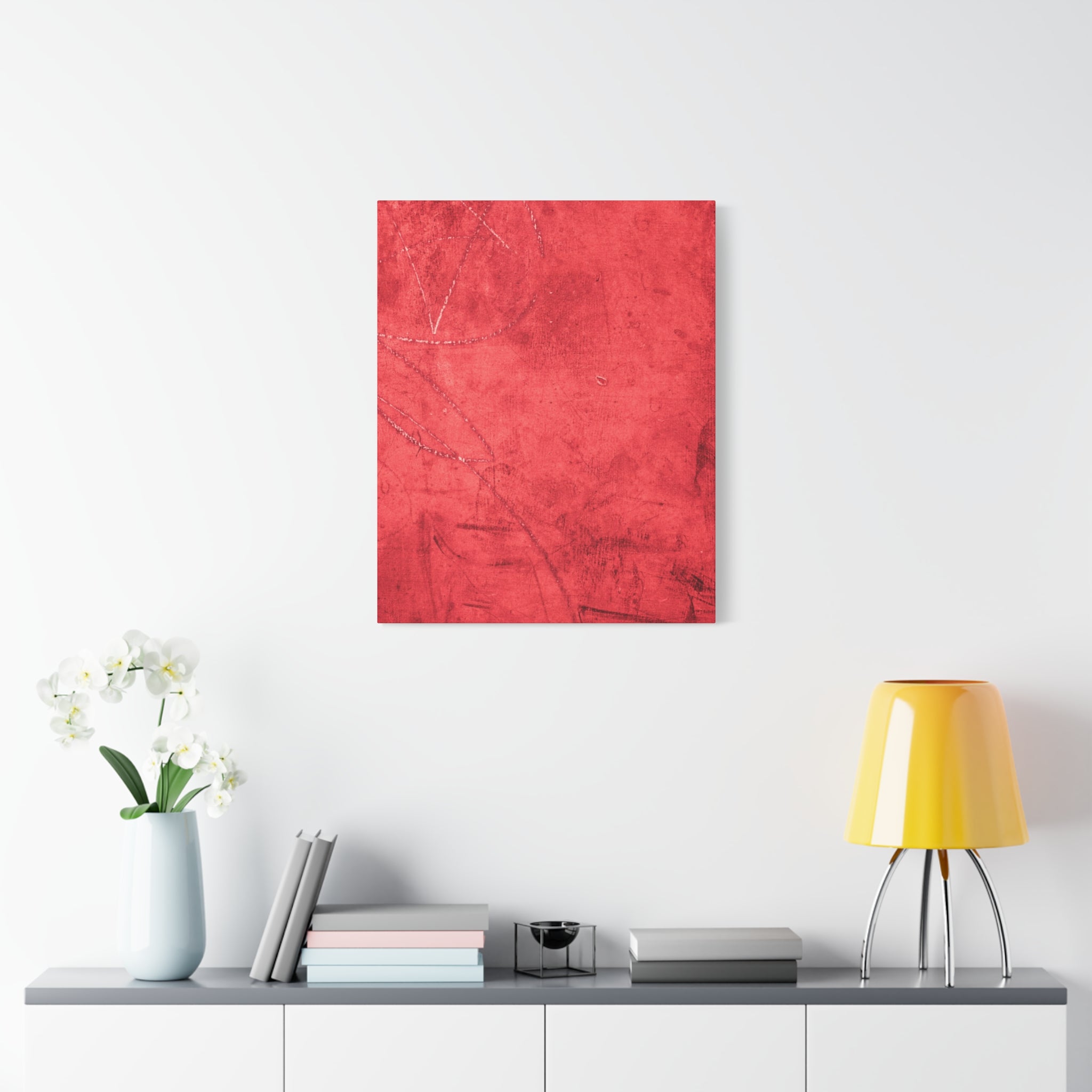 Red Grunge Texture Wall Art – Industrial Abstract Canvas Print with Scratched Surface for Bold Modern Spaces