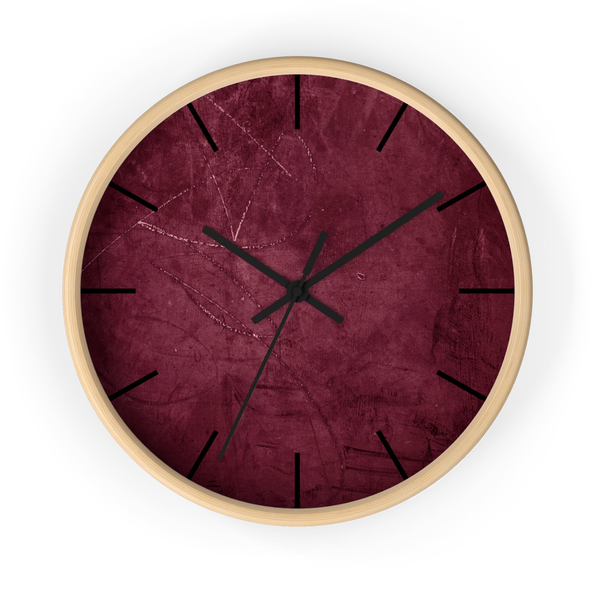 Red Grunge Texture Acrylic Wall Clock – Minimalist Industrial Decor with Scratched Matte Background