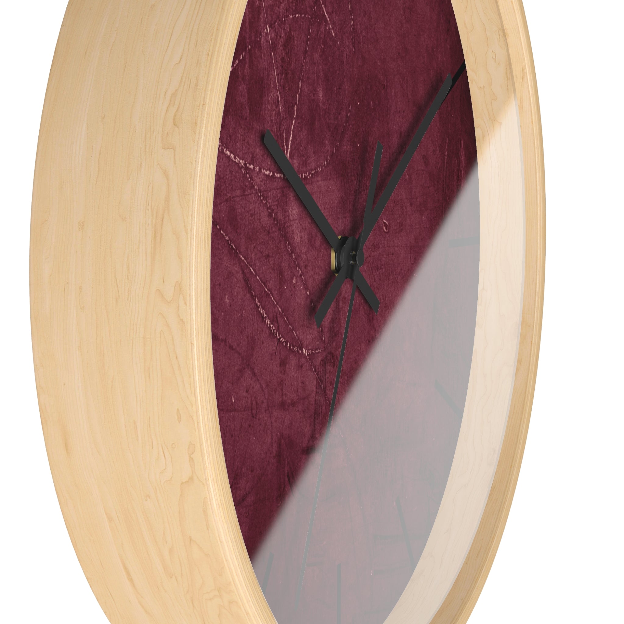 Red Grunge Texture Acrylic Wall Clock – Minimalist Industrial Decor with Scratched Matte Background