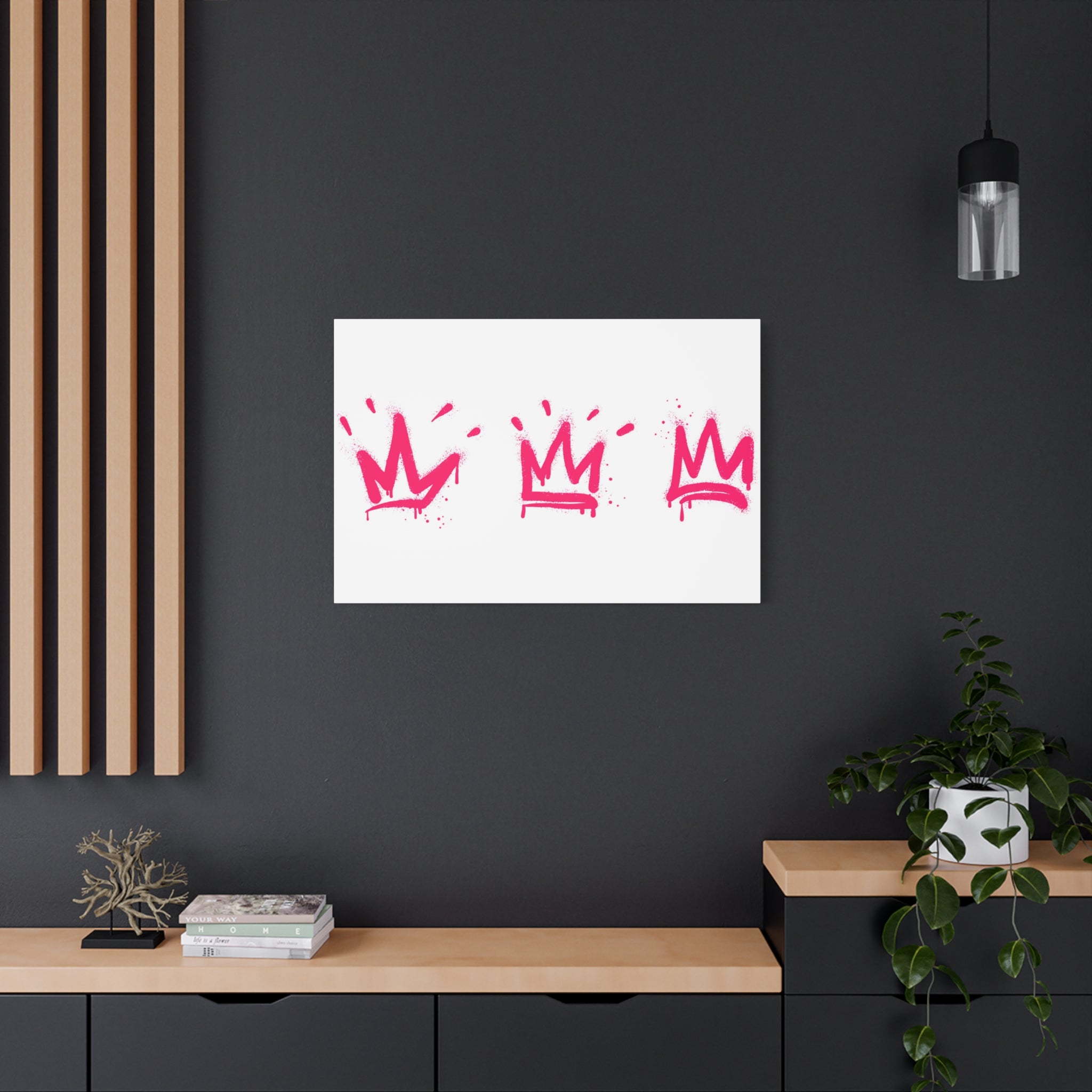 Pink Graffiti Crown Wall Art – Spray-Painted Urban Canvas Print for Street Style Decor and Pop Art Interiors
