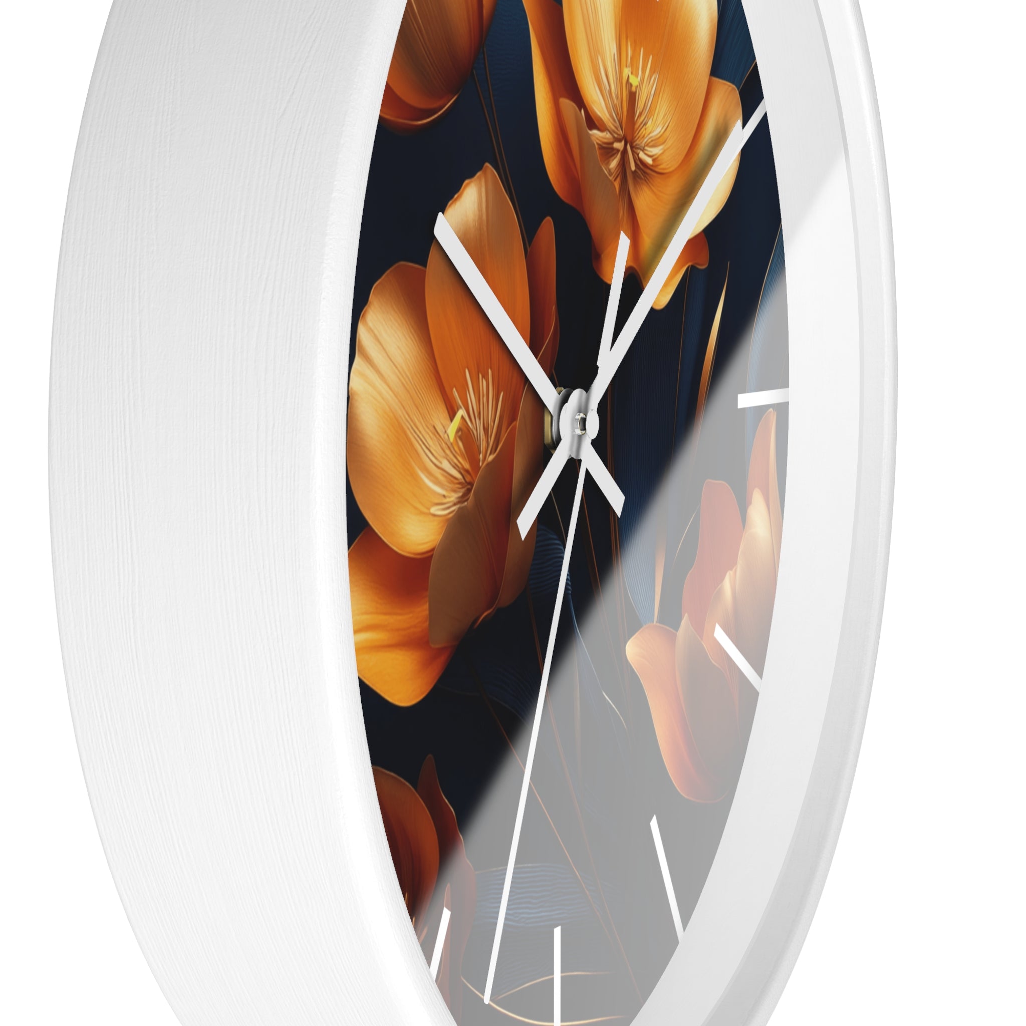 Golden Tulip Wall Clock – Elegant Floral Decor with Midnight Blue Backdrop