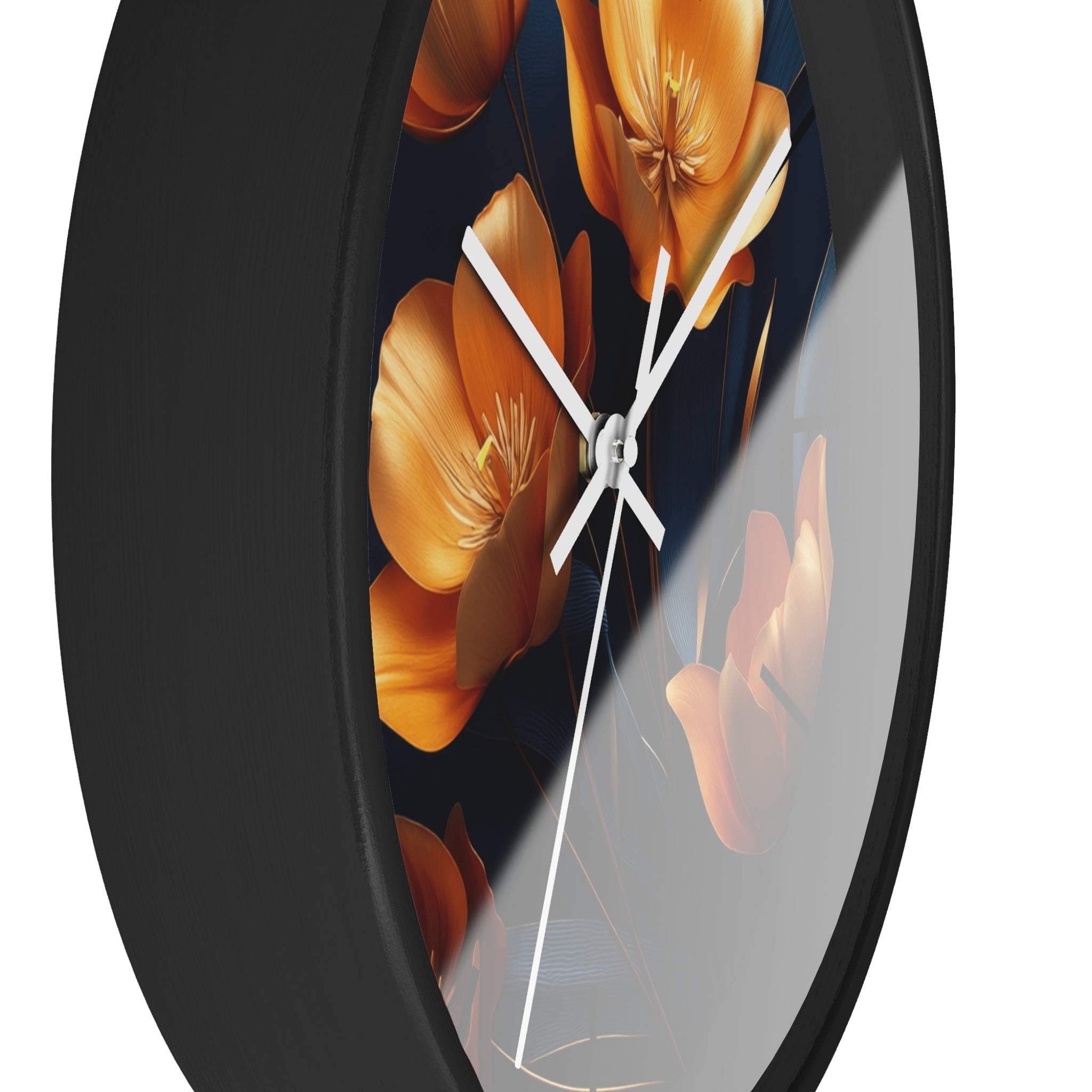 Golden Tulip Wall Clock – Elegant Floral Decor with Midnight Blue Backdrop