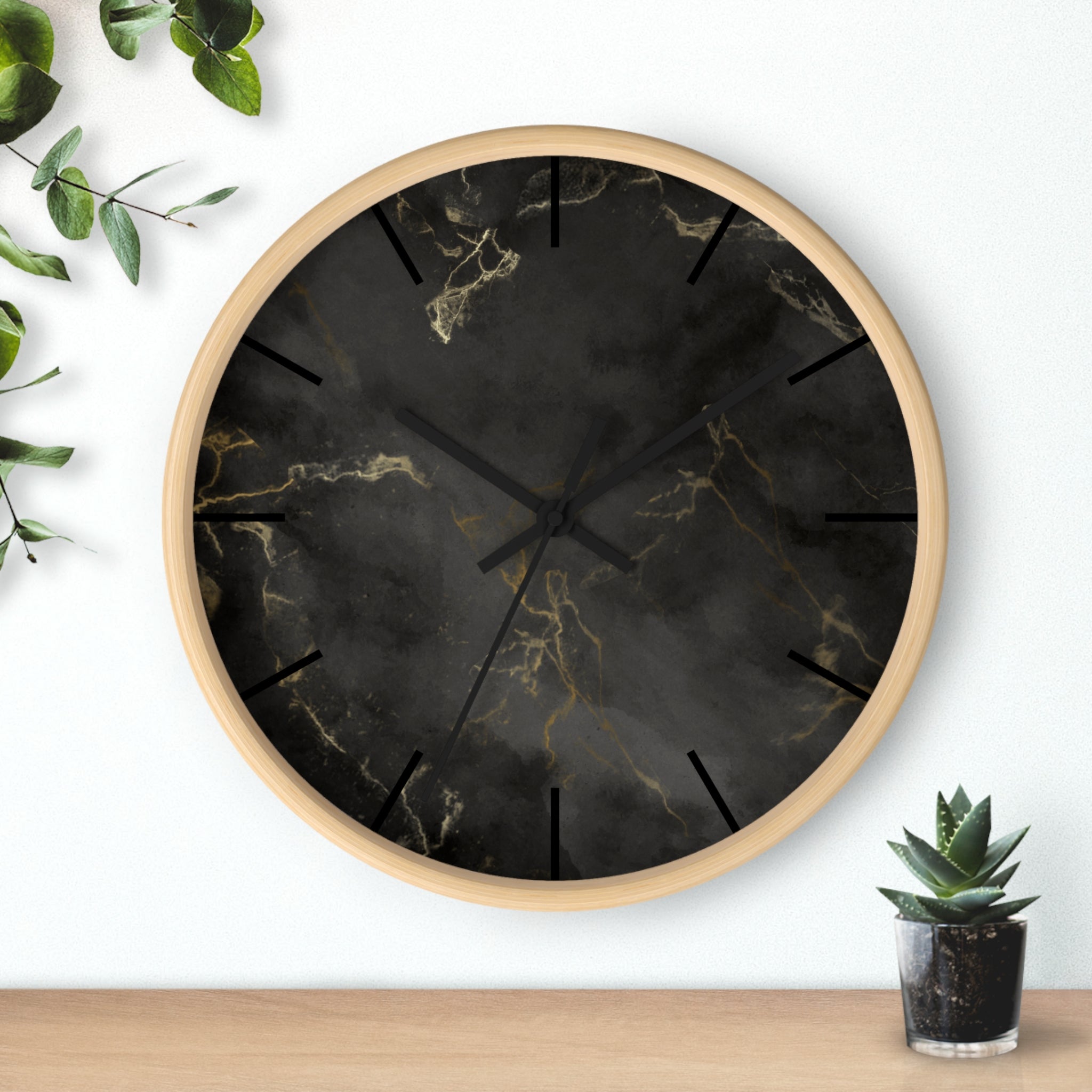 Luxury Black Marble Wall Clock – Sleek Minimalist Home Décor with Gold Vein Accents