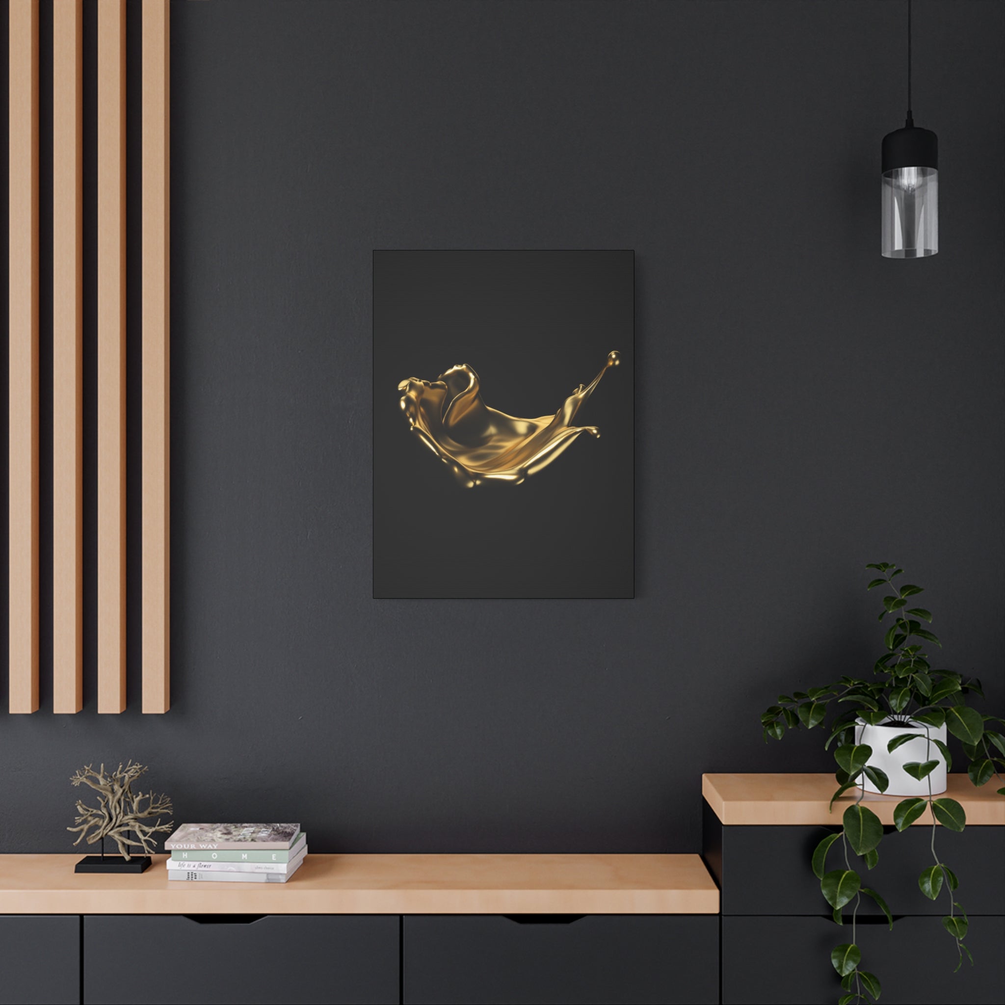 Golden Splash Art Canvas - Modern Black Decor for Stylish Homes