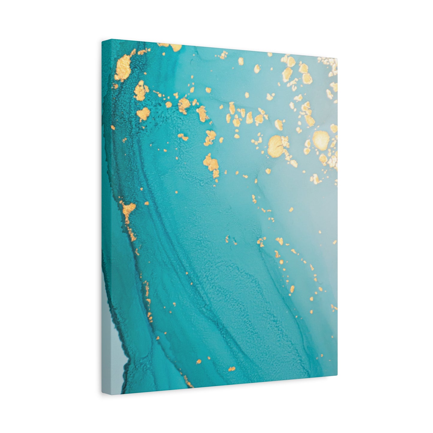 Turquoise & Gold Abstract Wall Art – Fluid Ink Canvas Print with Pink Accents for Modern Interior Décor