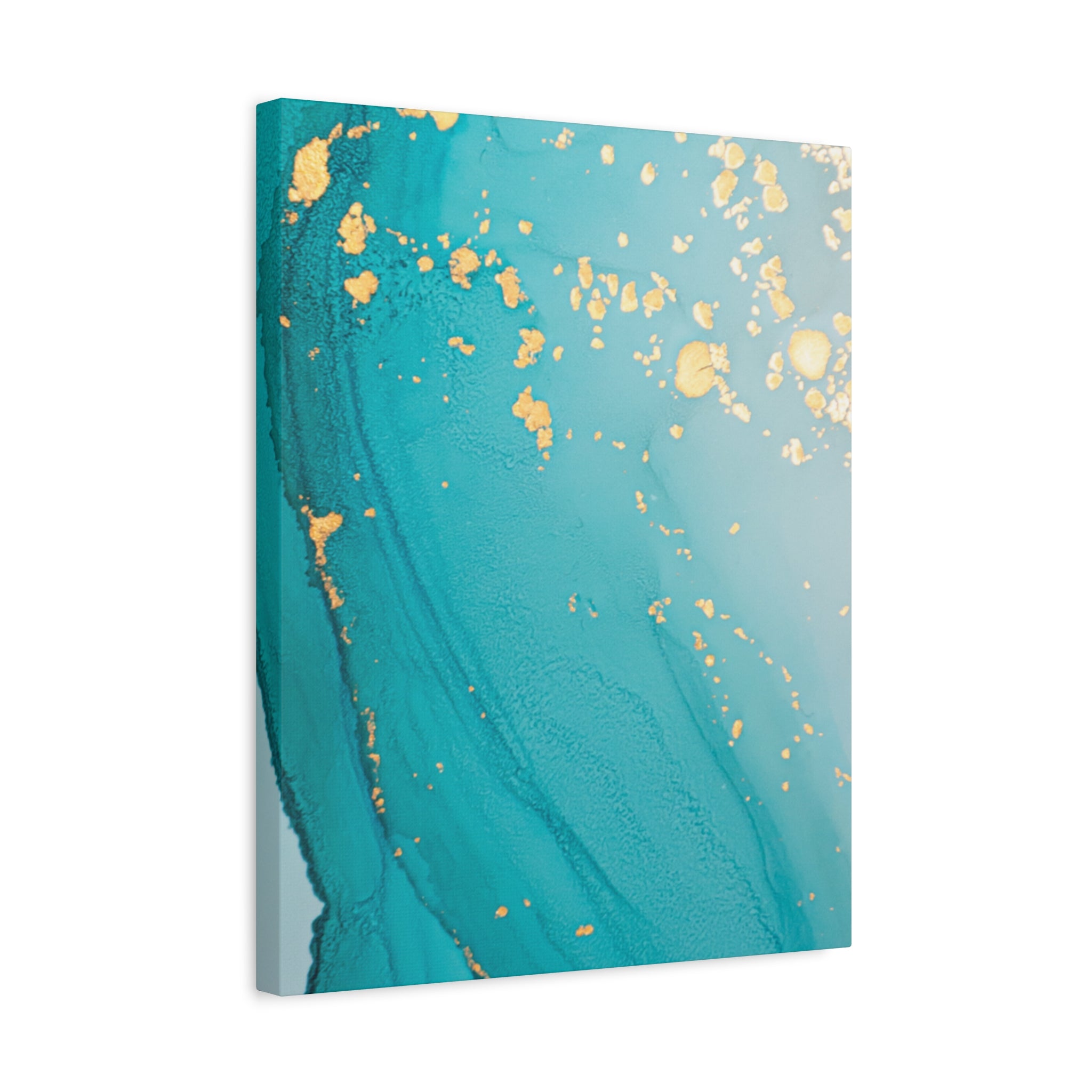 Turquoise & Gold Abstract Wall Art – Fluid Ink Canvas Print with Pink Accents for Modern Interior Décor