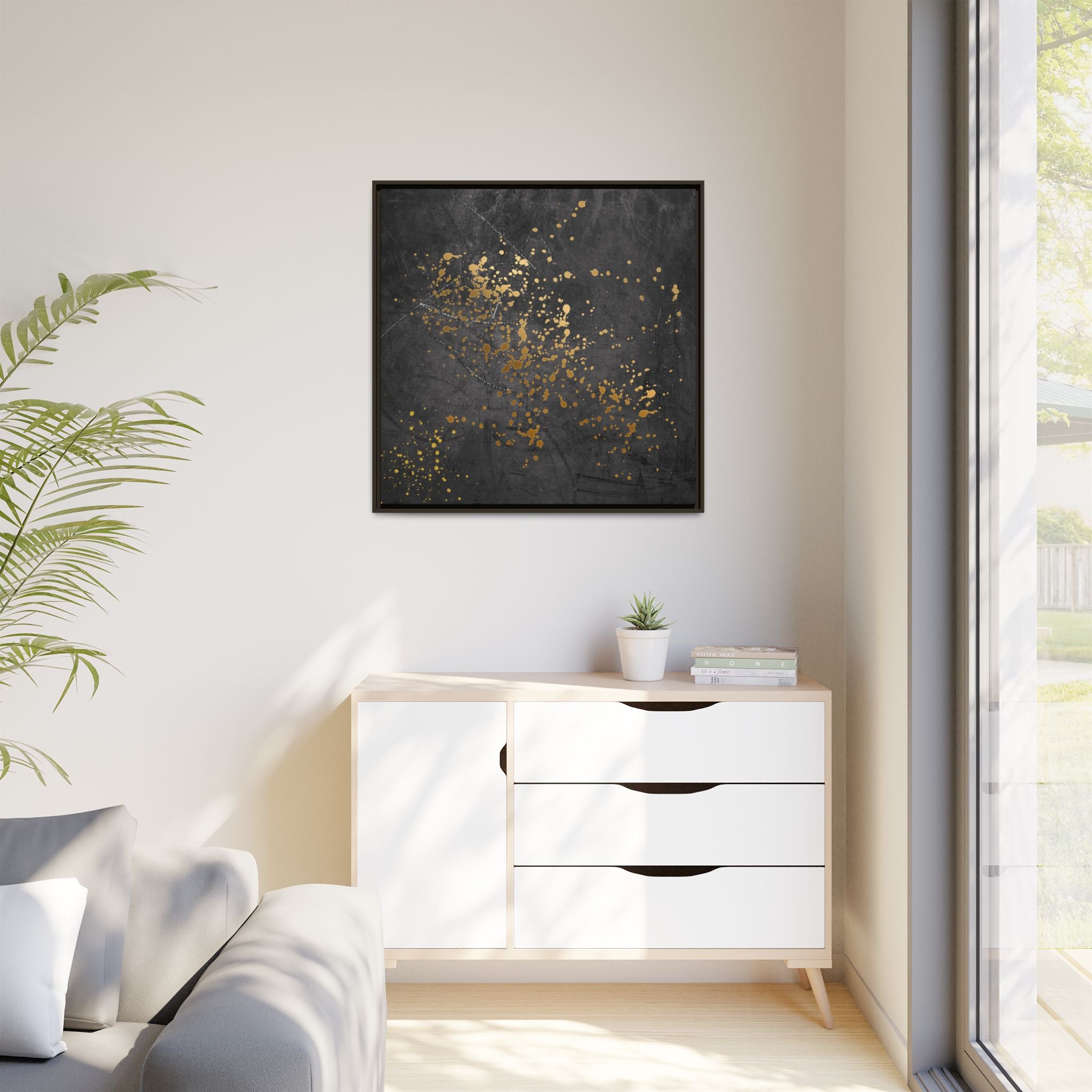 Elegant Gold Splash Canvas Art | Modern Home Decor, Wall Art, Framed Artwork, Living Room Accent, Gift Idea