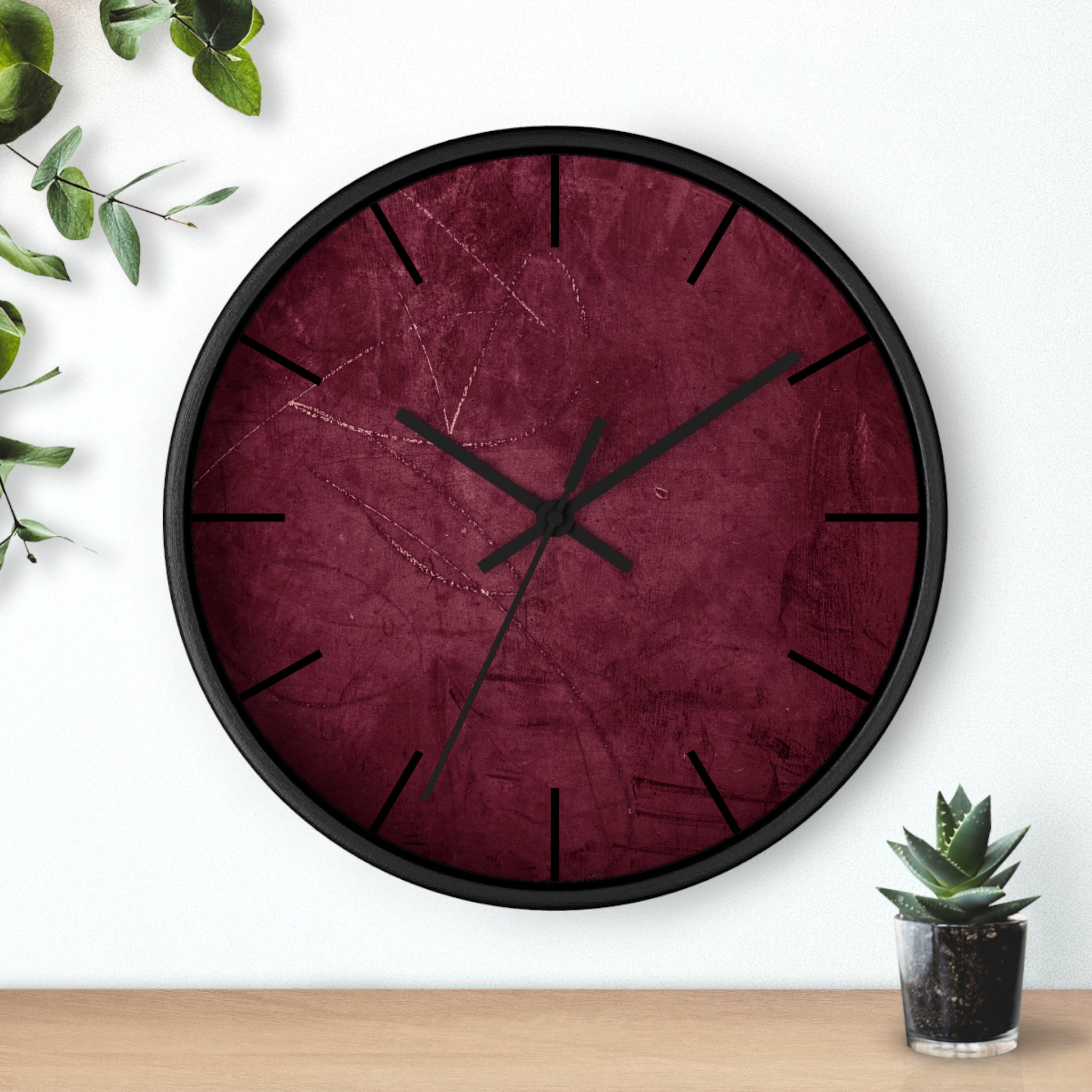 Red Grunge Texture Acrylic Wall Clock – Minimalist Industrial Decor with Scratched Matte Background