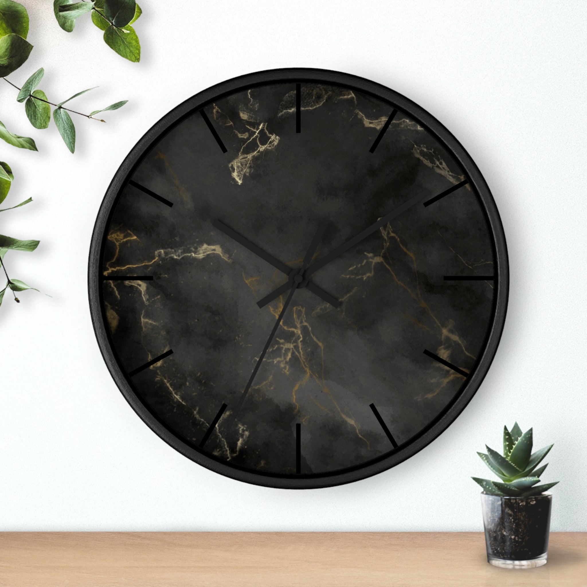 Luxury Black Marble Wall Clock – Sleek Minimalist Home Décor with Gold Vein Accents