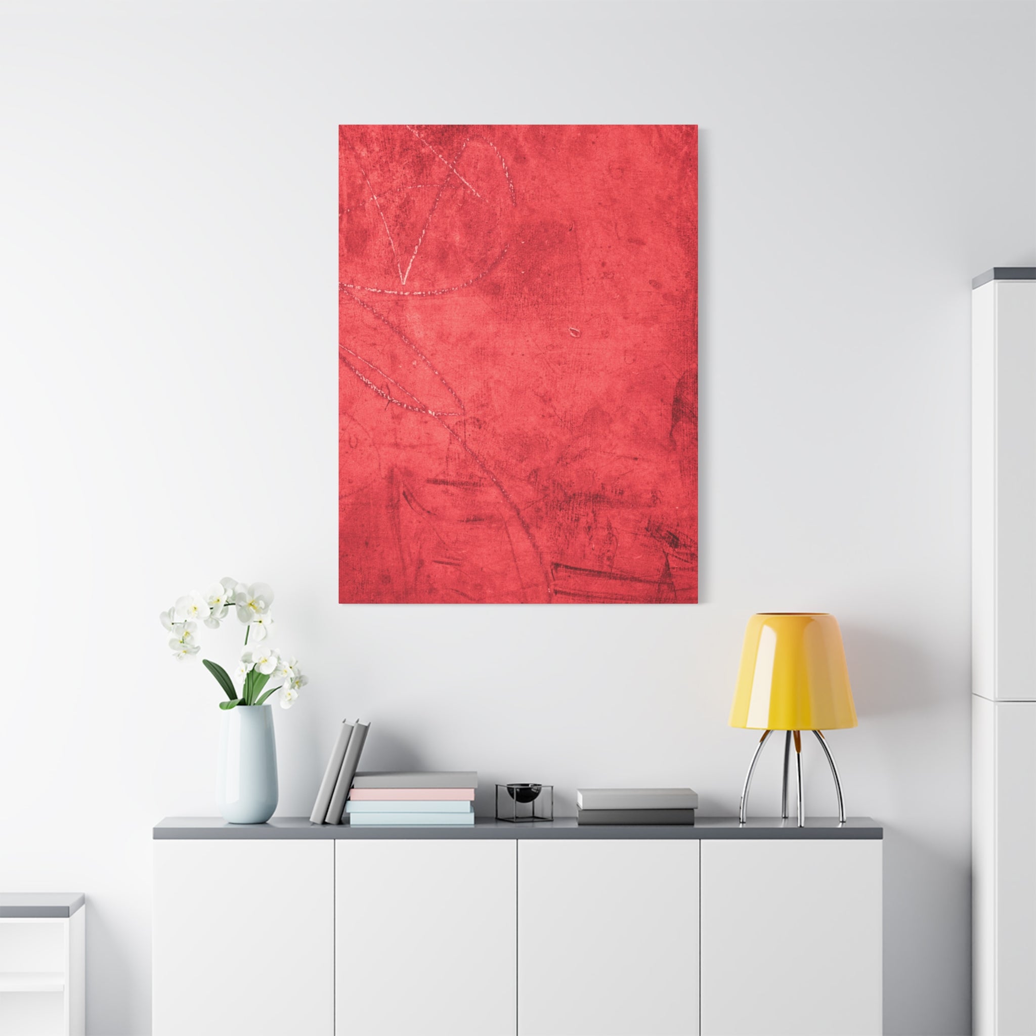 Red Grunge Texture Wall Art – Industrial Abstract Canvas Print with Scratched Surface for Bold Modern Spaces