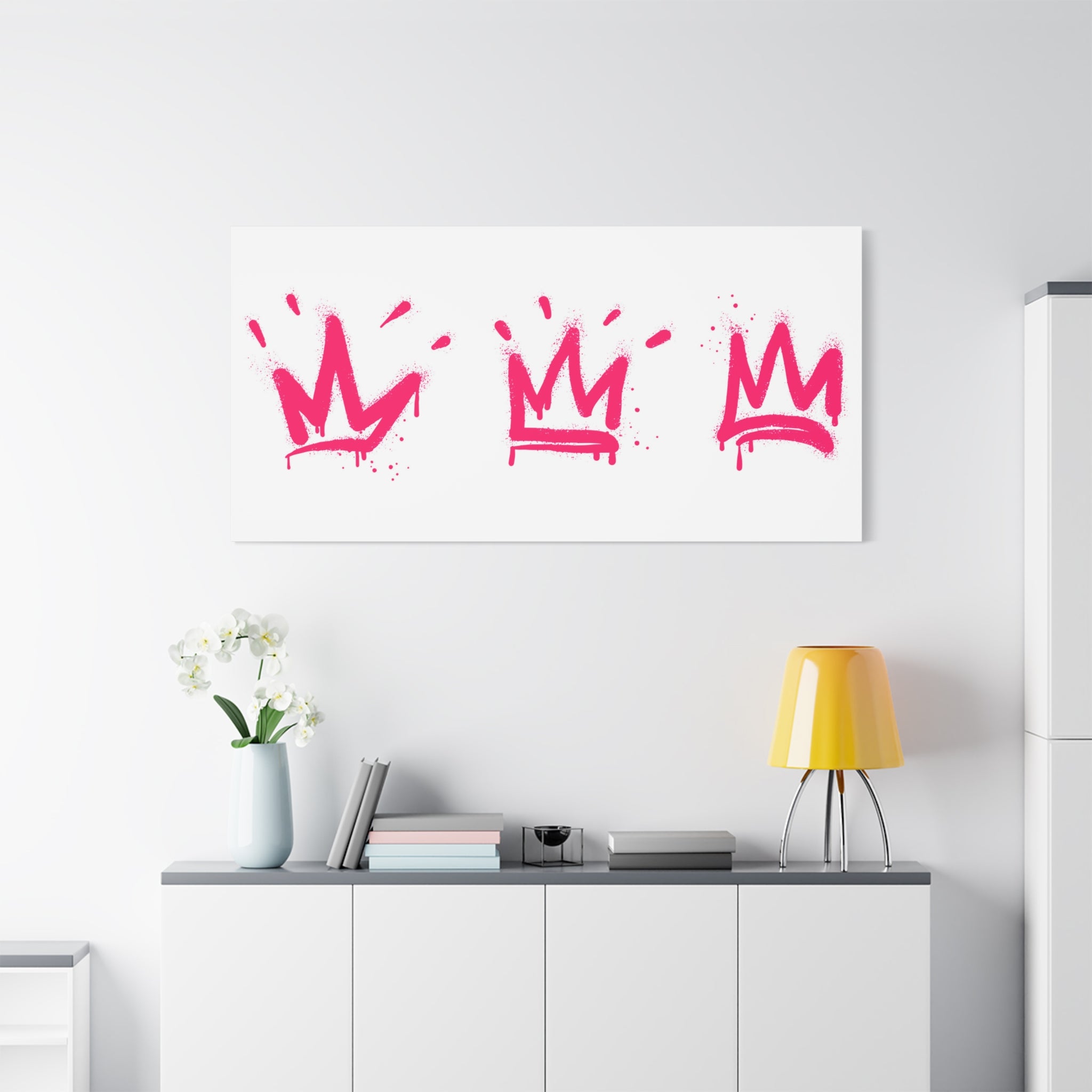Pink Graffiti Crown Wall Art – Spray-Painted Urban Canvas Print for Street Style Decor and Pop Art Interiors