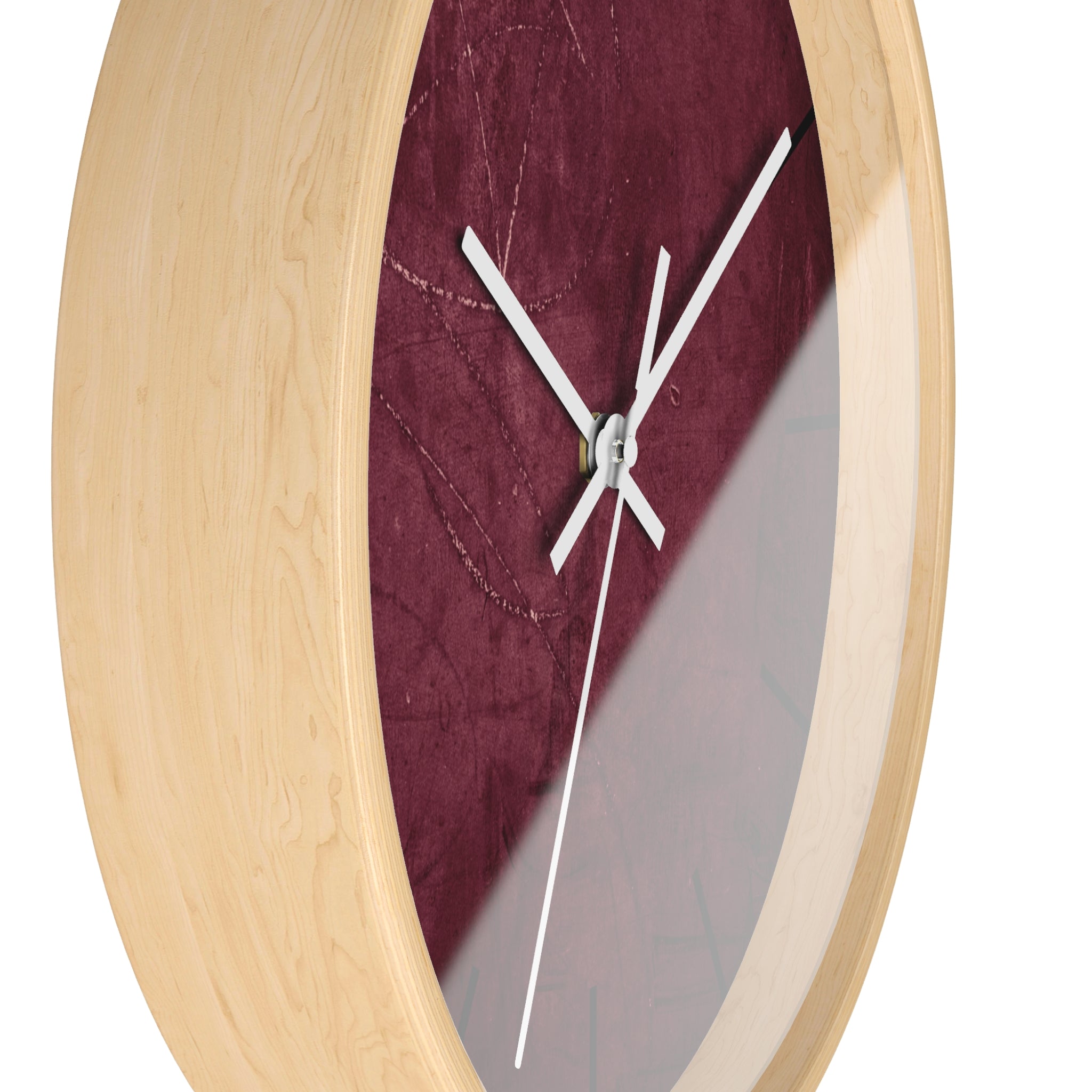 Red Grunge Texture Acrylic Wall Clock – Minimalist Industrial Decor with Scratched Matte Background