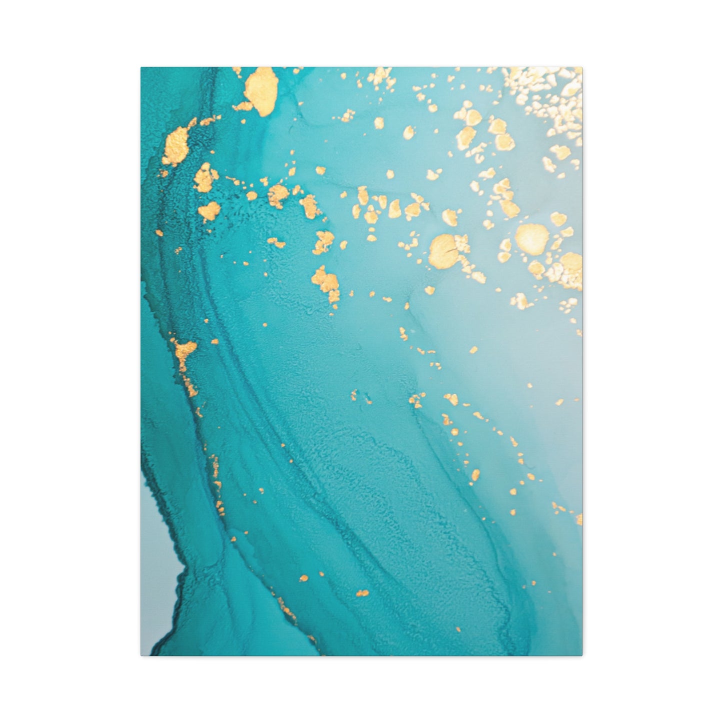Turquoise & Gold Abstract Wall Art – Fluid Ink Canvas Print with Pink Accents for Modern Interior Décor