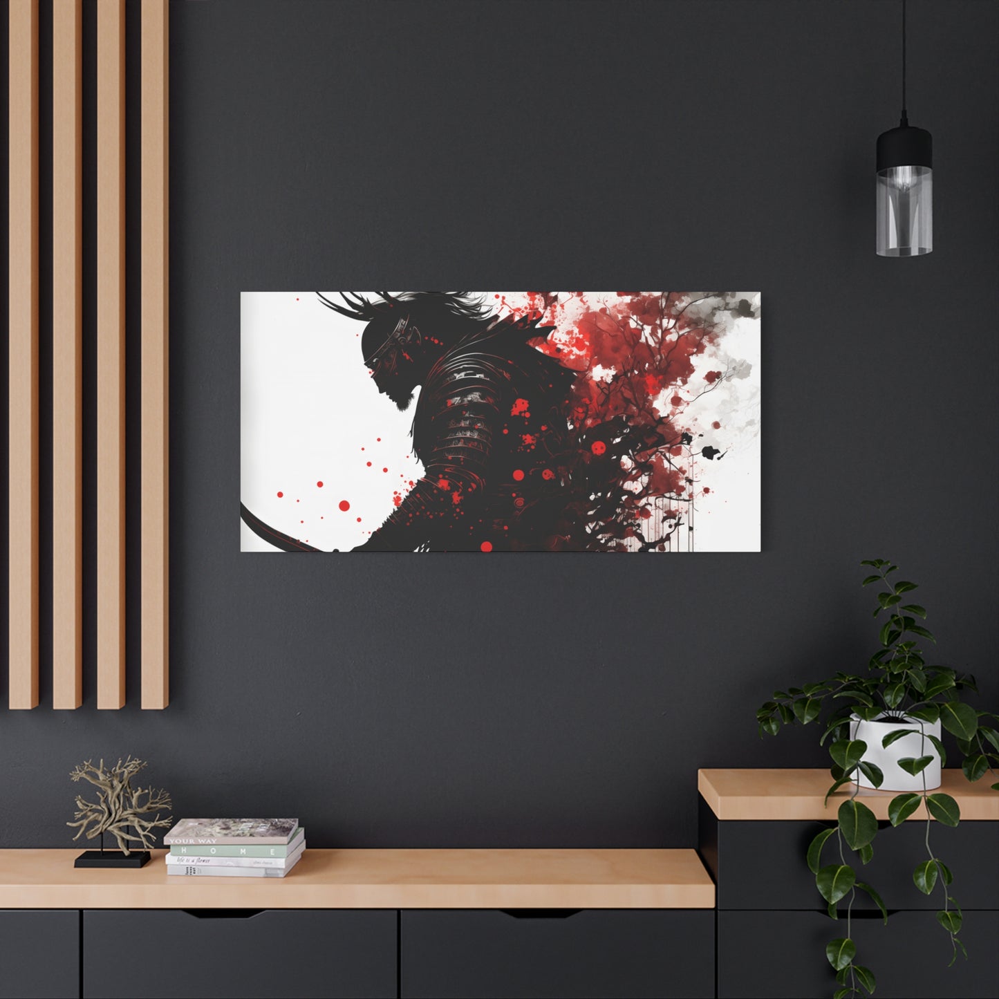 Samurai Art Canvas Print - Vibrant Red & Black Home Wall Decor