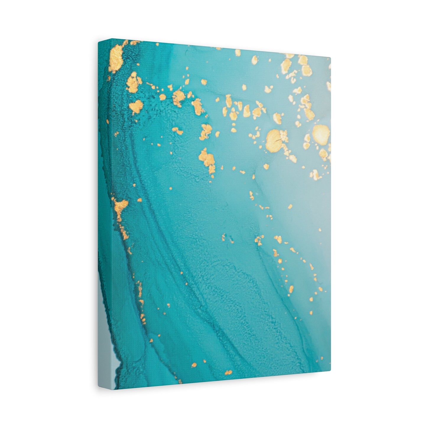 Turquoise & Gold Abstract Wall Art – Fluid Ink Canvas Print with Pink Accents for Modern Interior Décor