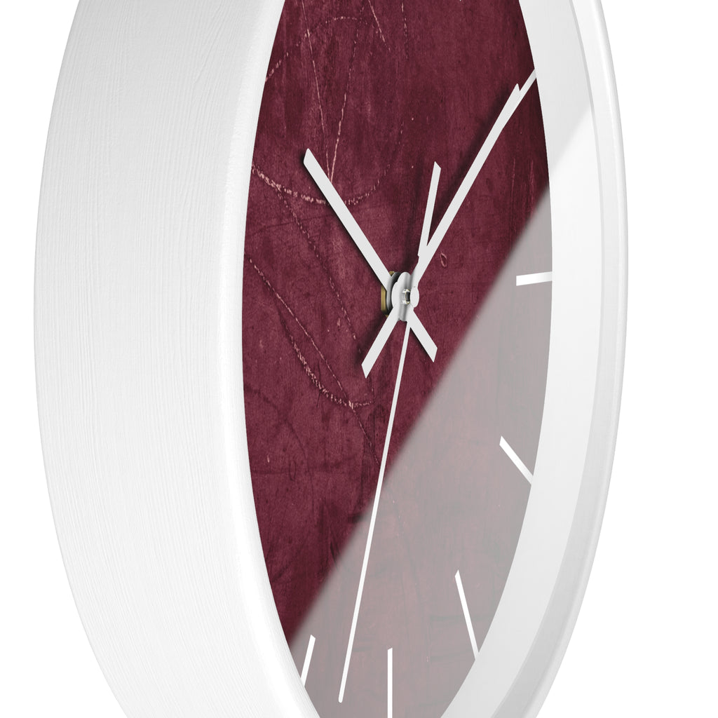 Red Grunge Texture Acrylic Wall Clock – Minimalist Industrial Decor with Scratched Matte Background