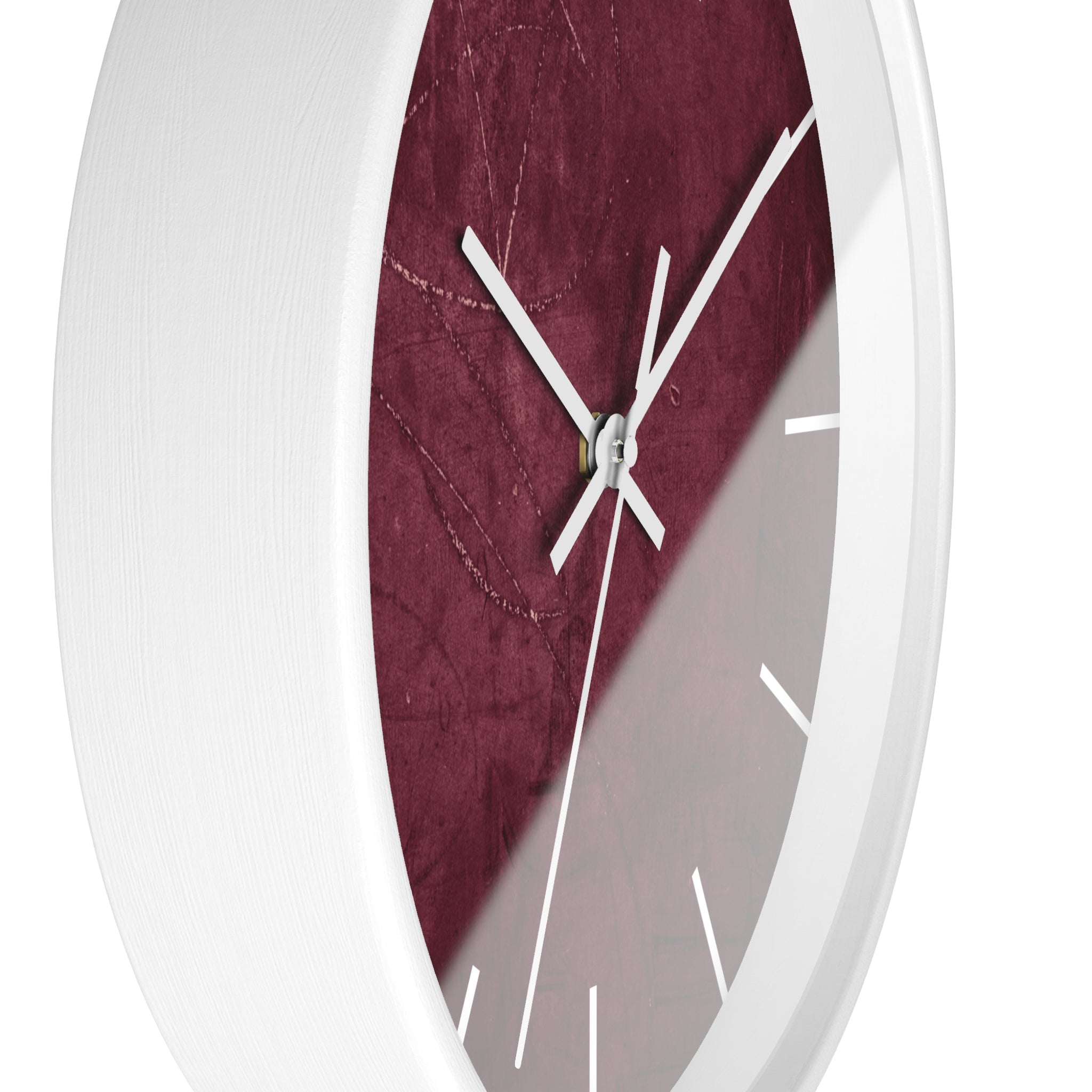 Red Grunge Texture Acrylic Wall Clock – Minimalist Industrial Decor with Scratched Matte Background