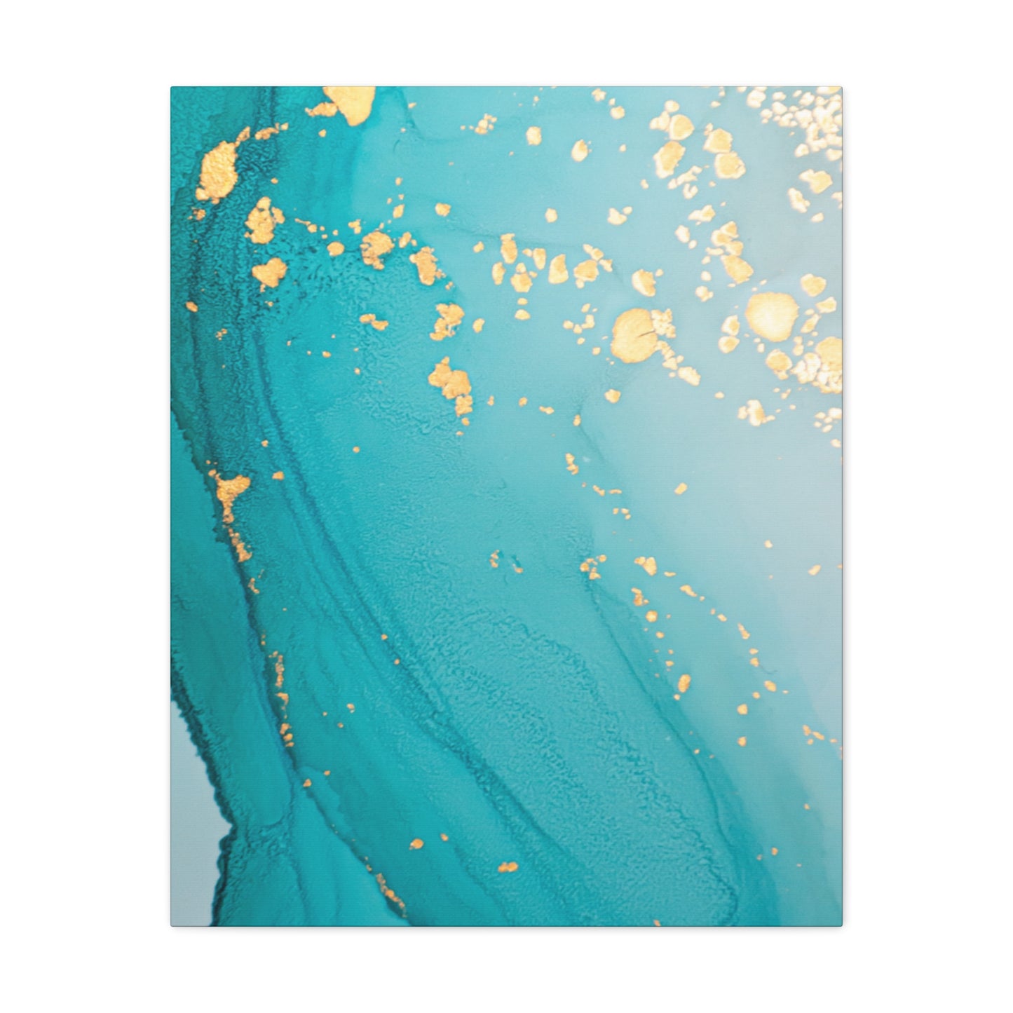 Turquoise & Gold Abstract Wall Art – Fluid Ink Canvas Print with Pink Accents for Modern Interior Décor