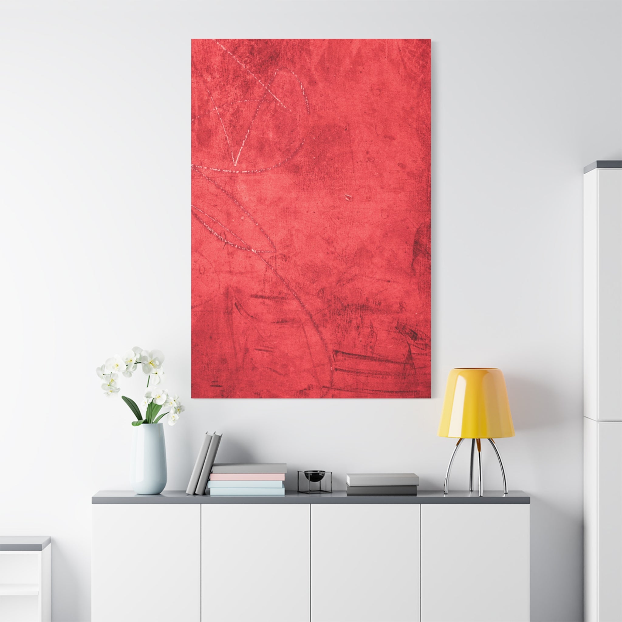 Red Grunge Texture Wall Art – Industrial Abstract Canvas Print with Scratched Surface for Bold Modern Spaces