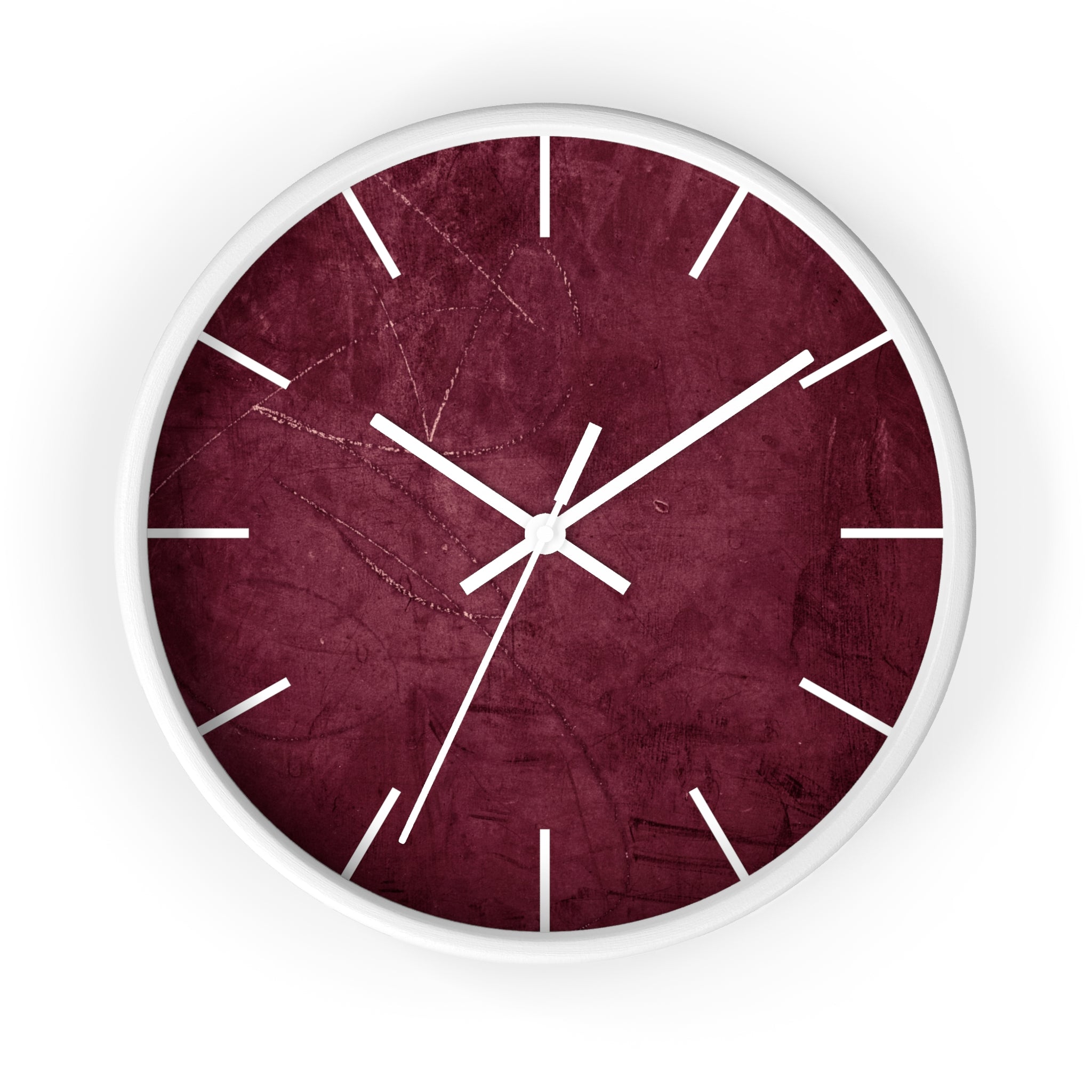 Red Grunge Texture Acrylic Wall Clock – Minimalist Industrial Decor with Scratched Matte Background