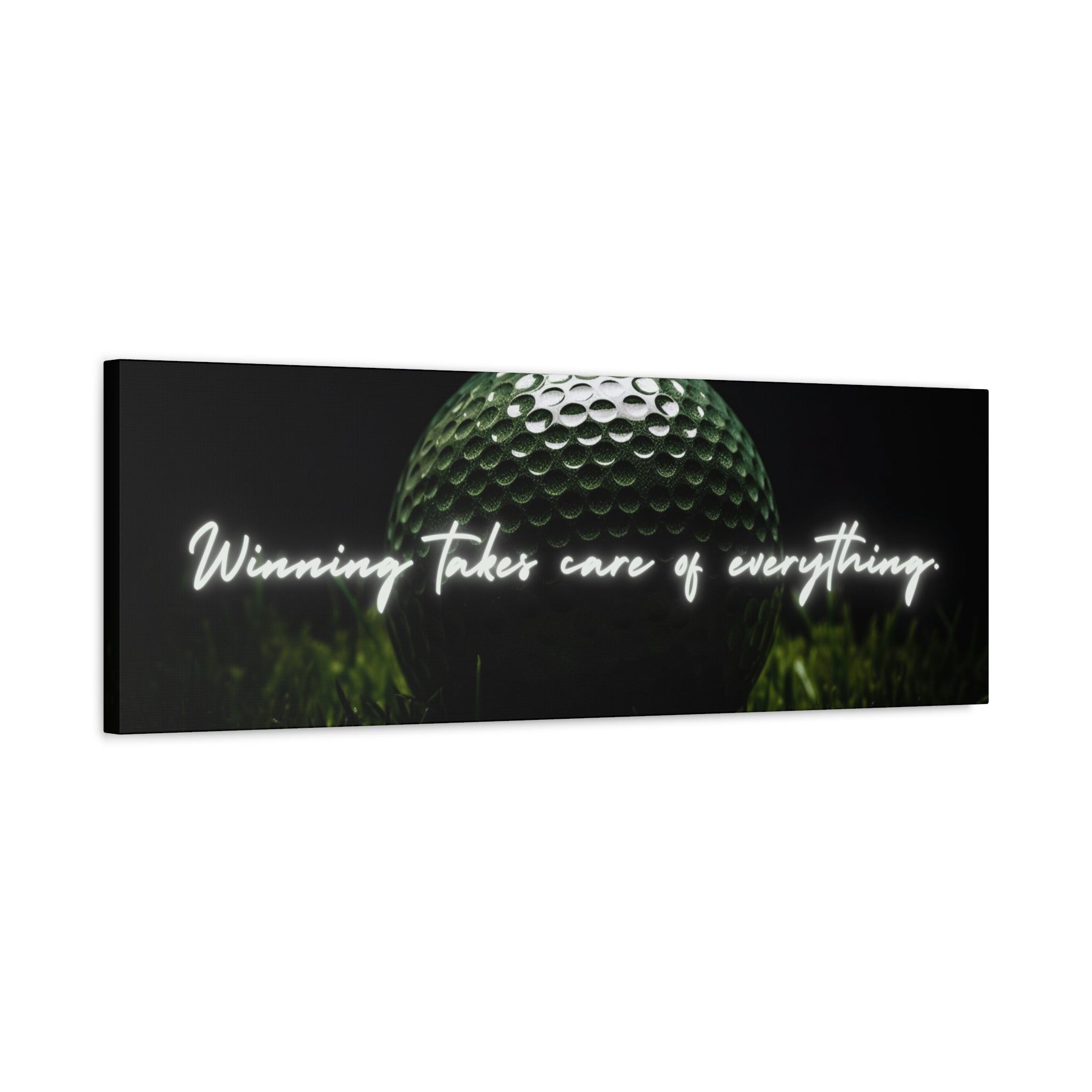 "Winning Takes Care of Everything" Golf Wall Art – Motivational Canvas Print for Golfers, Offices, or Man Caves