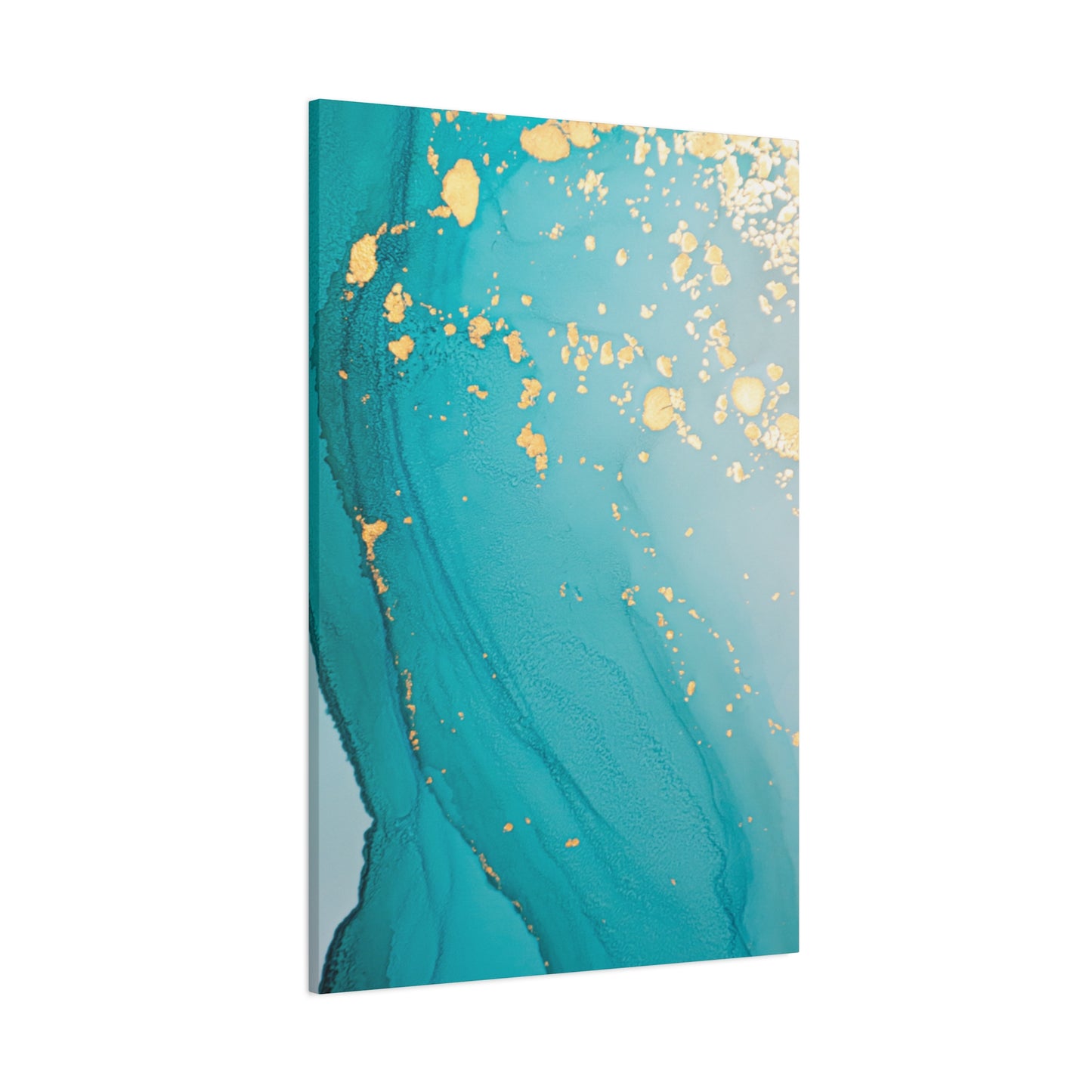 Turquoise & Gold Abstract Wall Art – Fluid Ink Canvas Print with Pink Accents for Modern Interior Décor