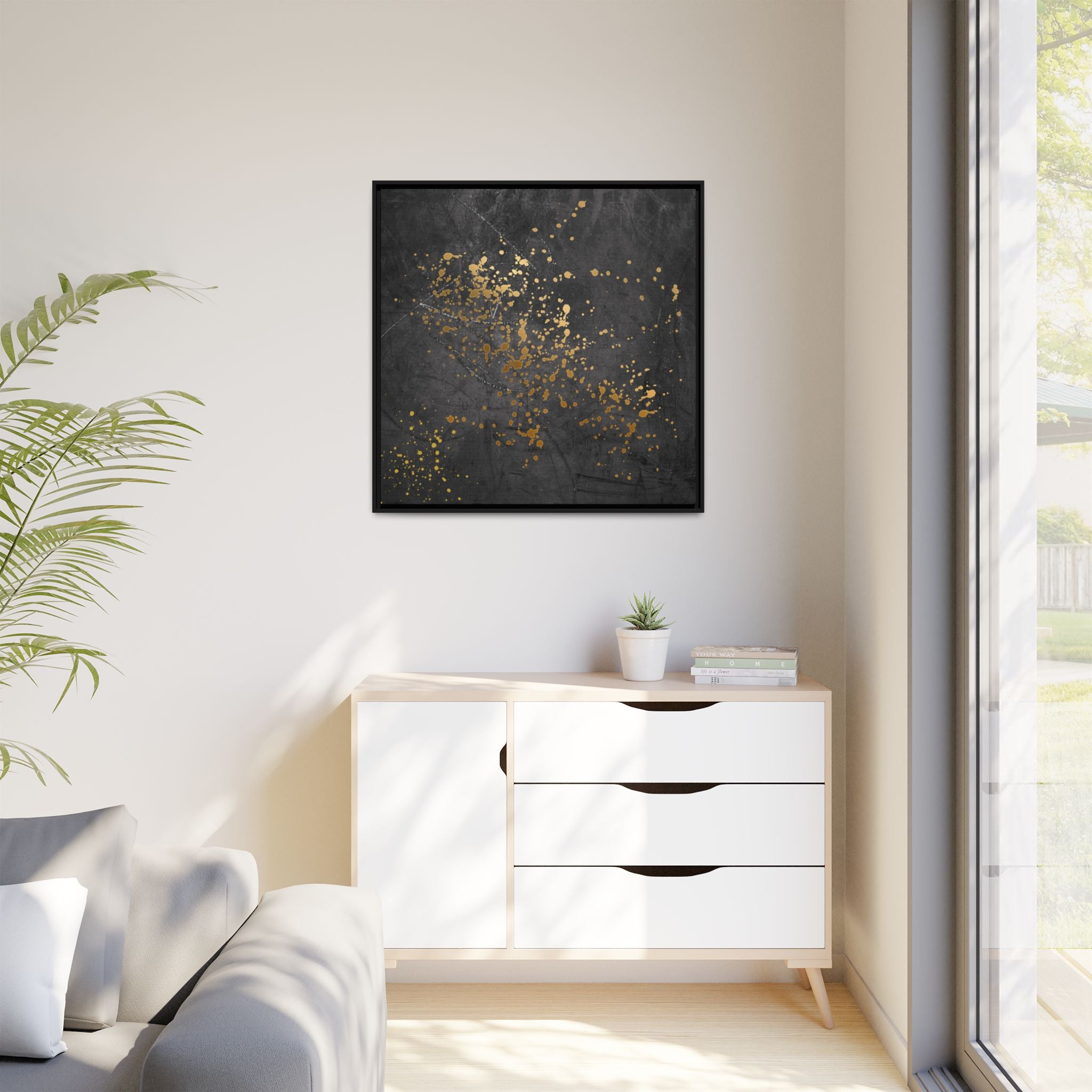 Elegant Gold Splash Canvas Art | Modern Home Decor, Wall Art, Framed Artwork, Living Room Accent, Gift Idea