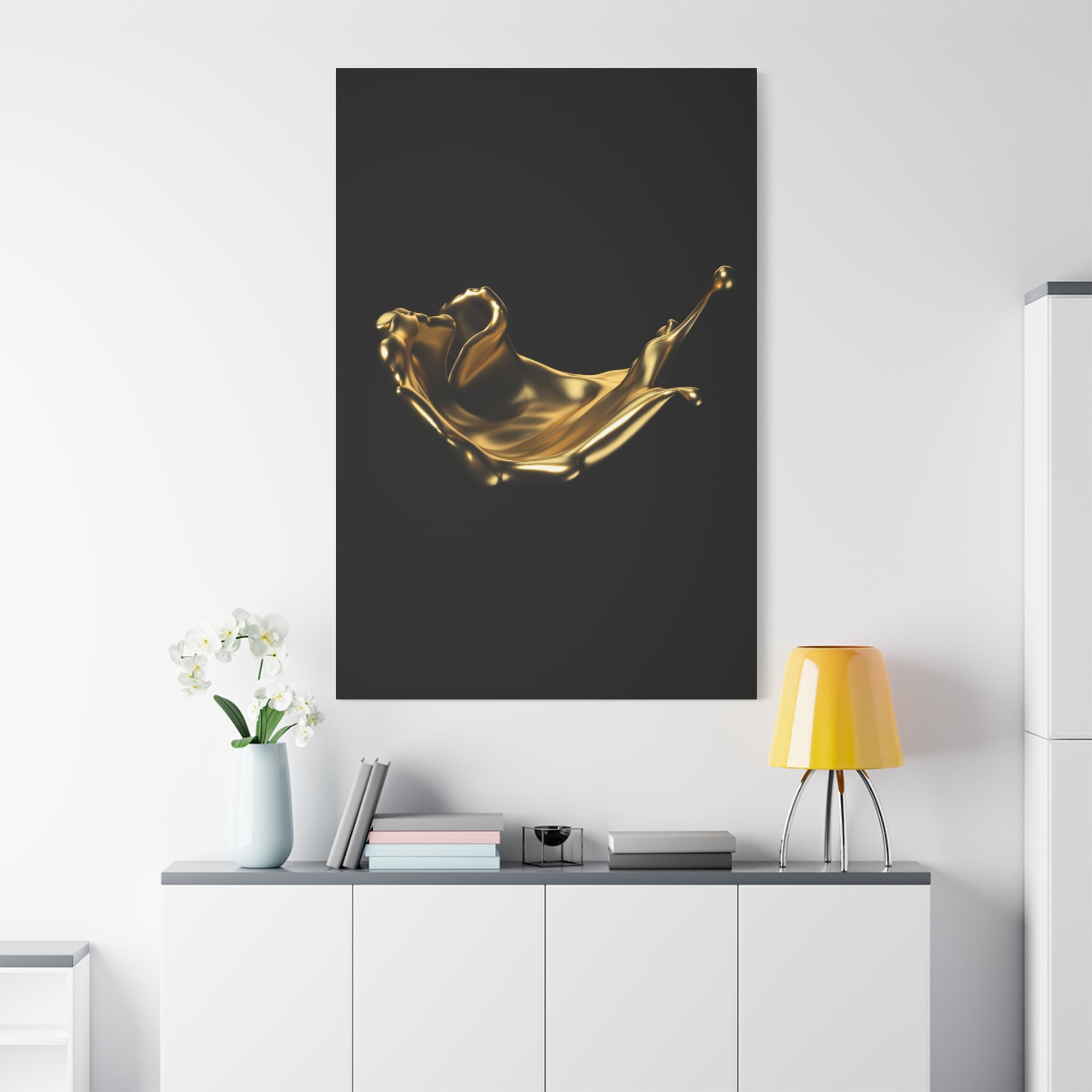 Golden Splash Art Canvas - Modern Black Decor for Stylish Homes