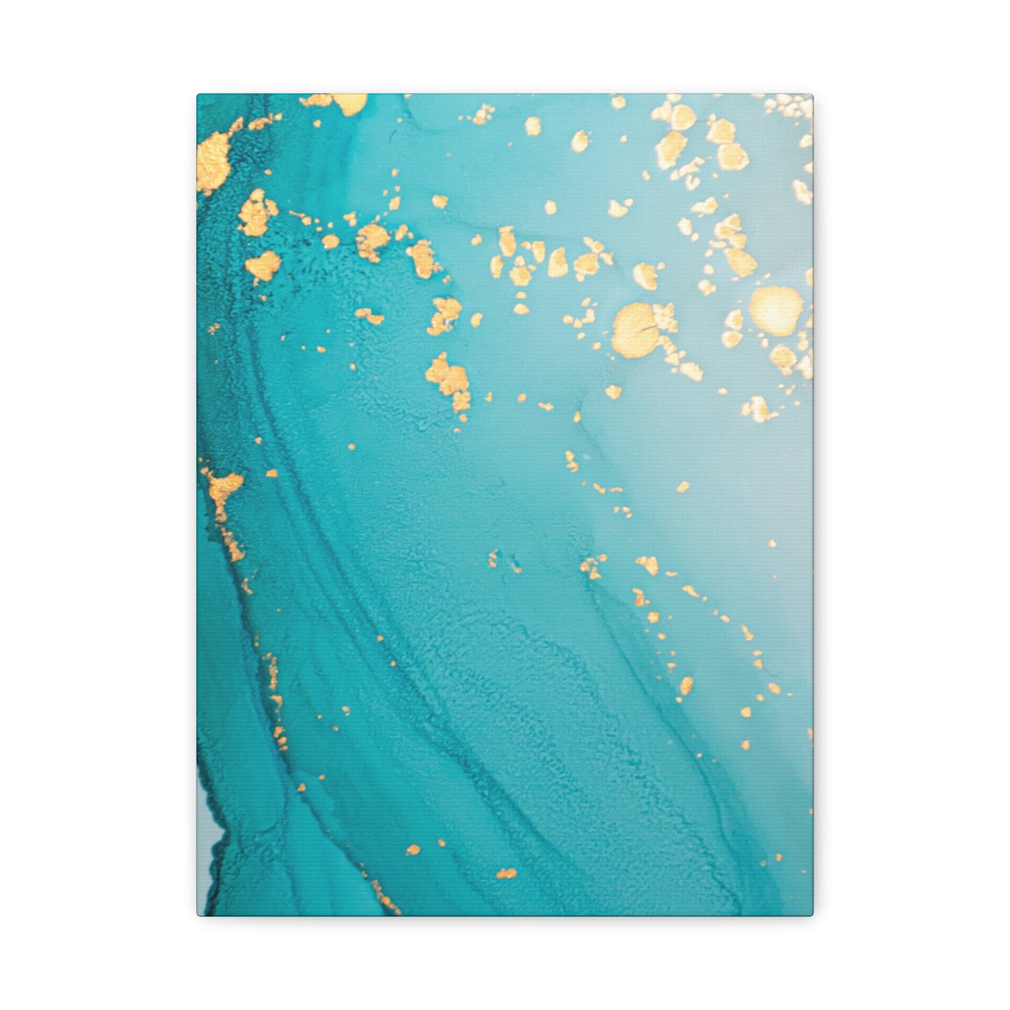 Turquoise & Gold Abstract Wall Art – Fluid Ink Canvas Print with Pink Accents for Modern Interior Décor