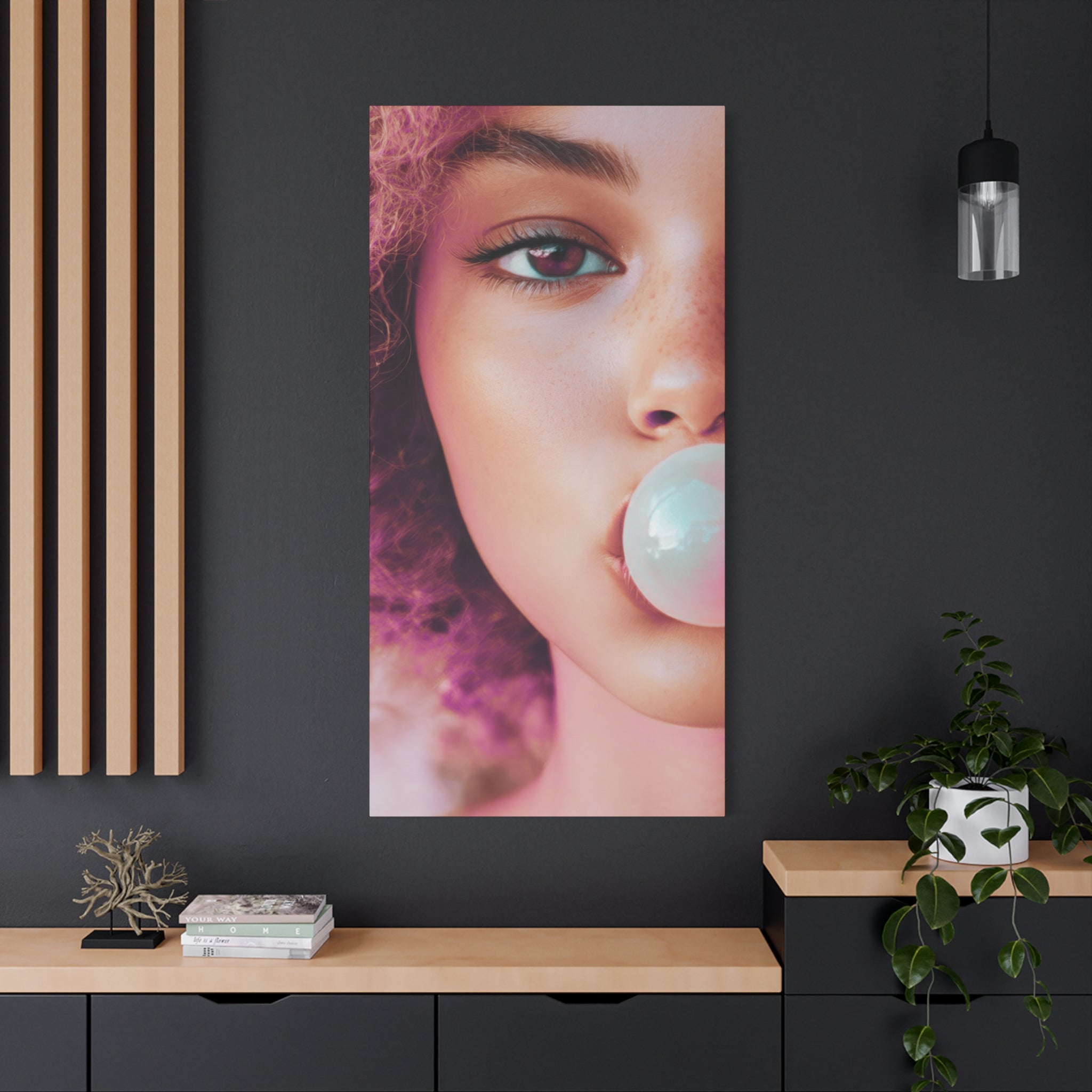 Bold Pink Pop Art Wall Art – Vibrant Fashion Canvas Print Featuring Bubblegum & Curly Hair Aesthetic