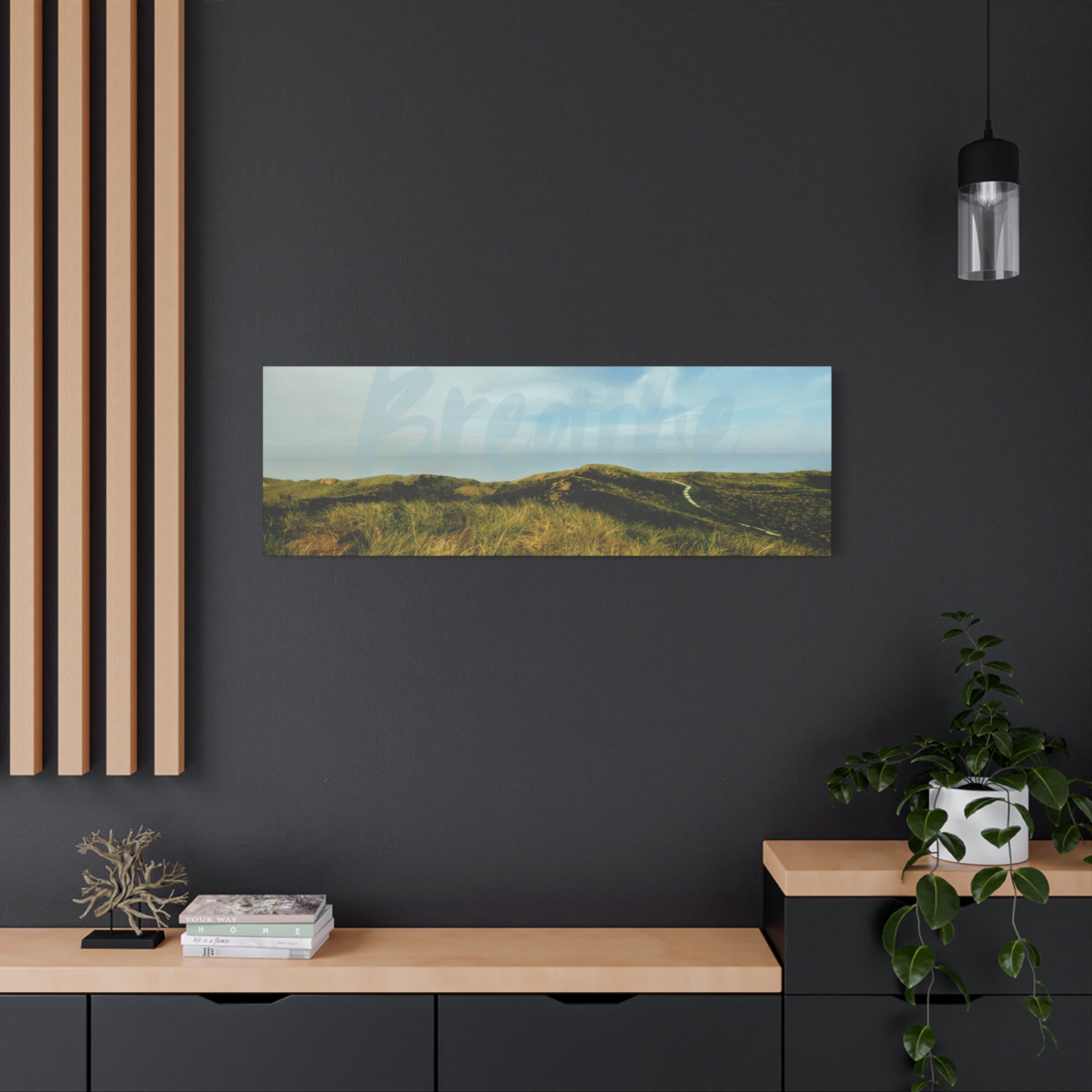 Breathe Motivational Landscape Wall Art – Tranquil Nature Canvas Print for Mindfulness, Meditation, and Home Décor