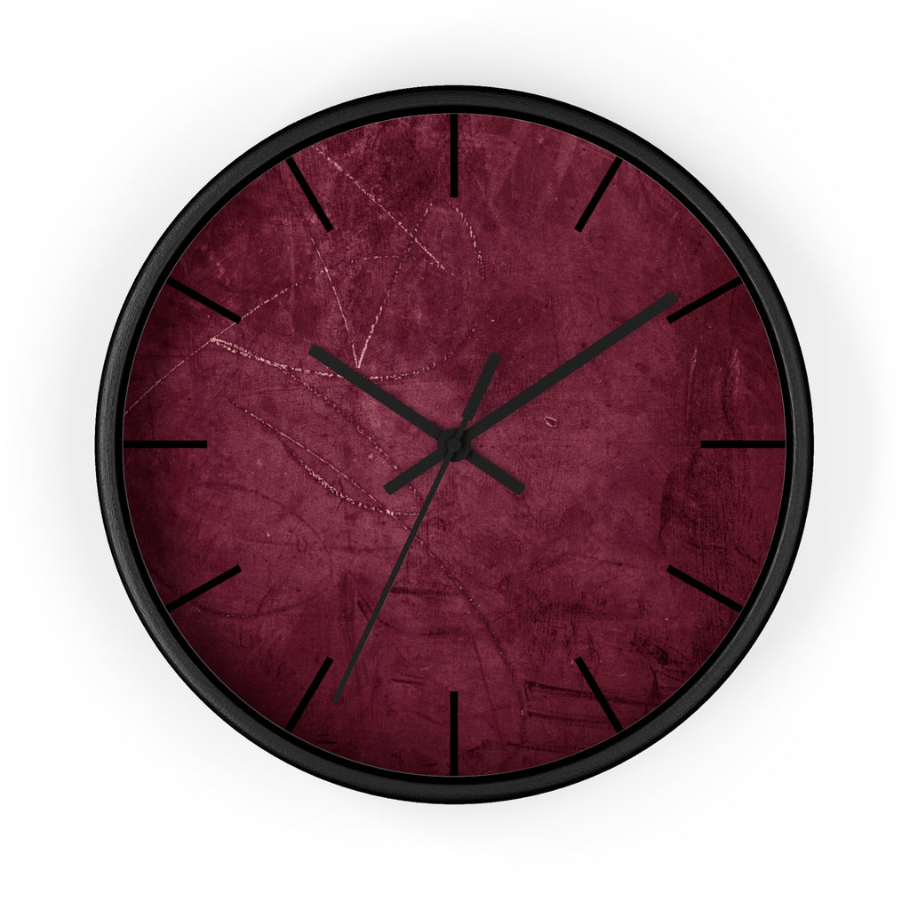 Red Grunge Texture Acrylic Wall Clock – Minimalist Industrial Decor with Scratched Matte Background