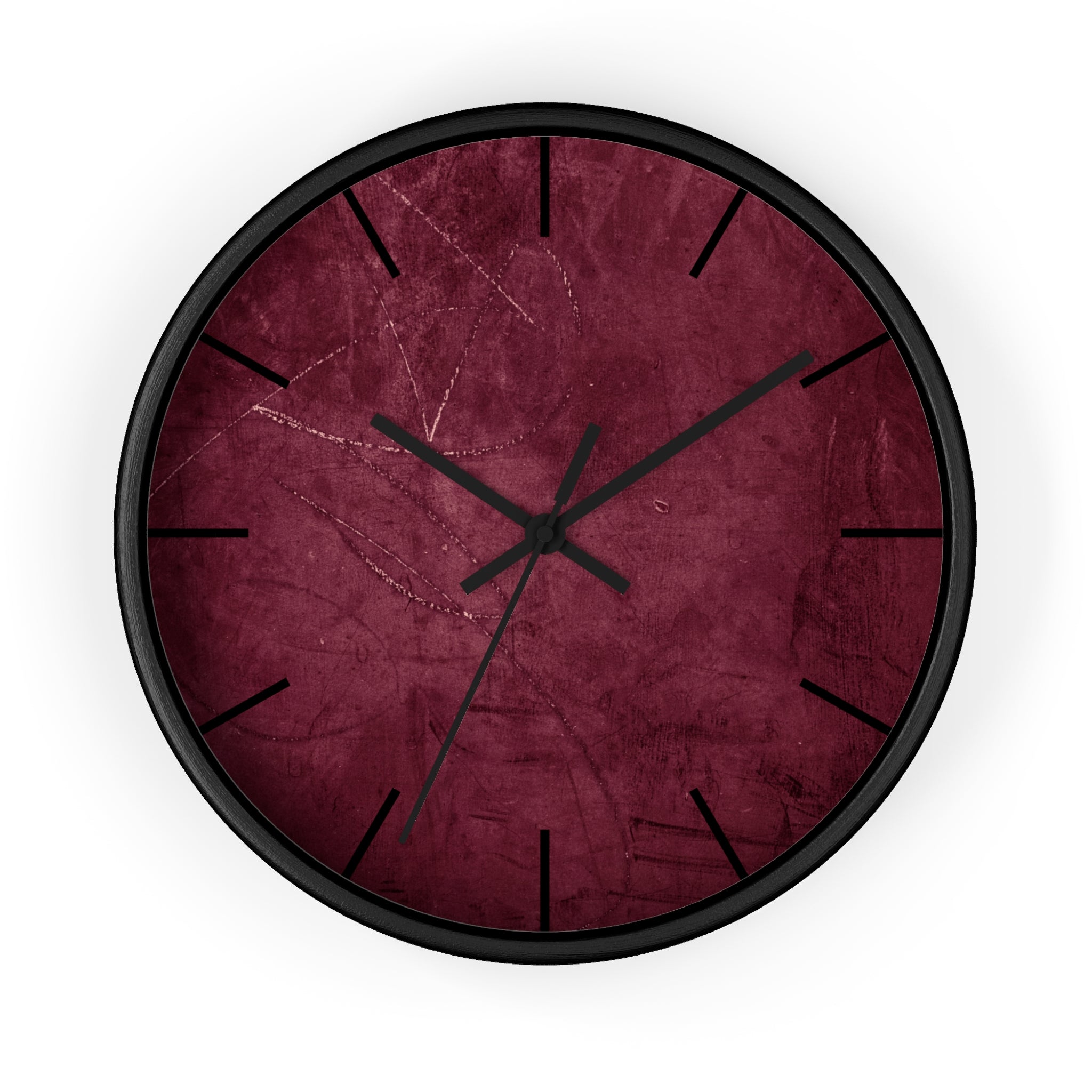 Red Grunge Texture Acrylic Wall Clock – Minimalist Industrial Decor with Scratched Matte Background