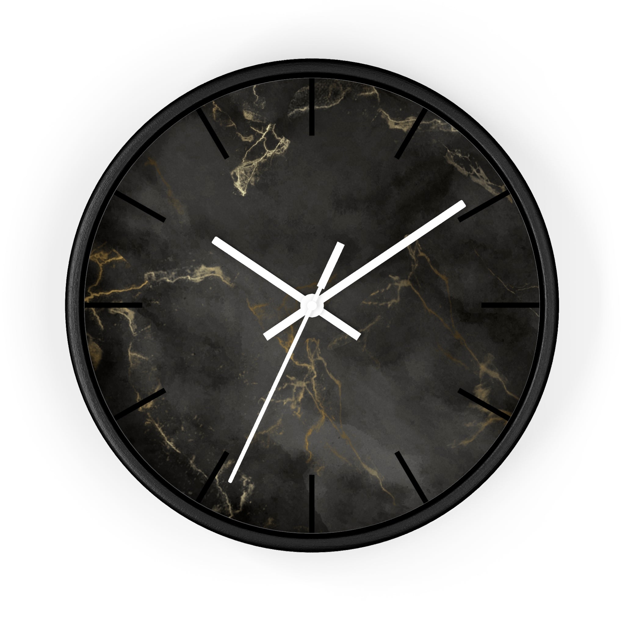 Luxury Black Marble Wall Clock – Sleek Minimalist Home Décor with Gold Vein Accents