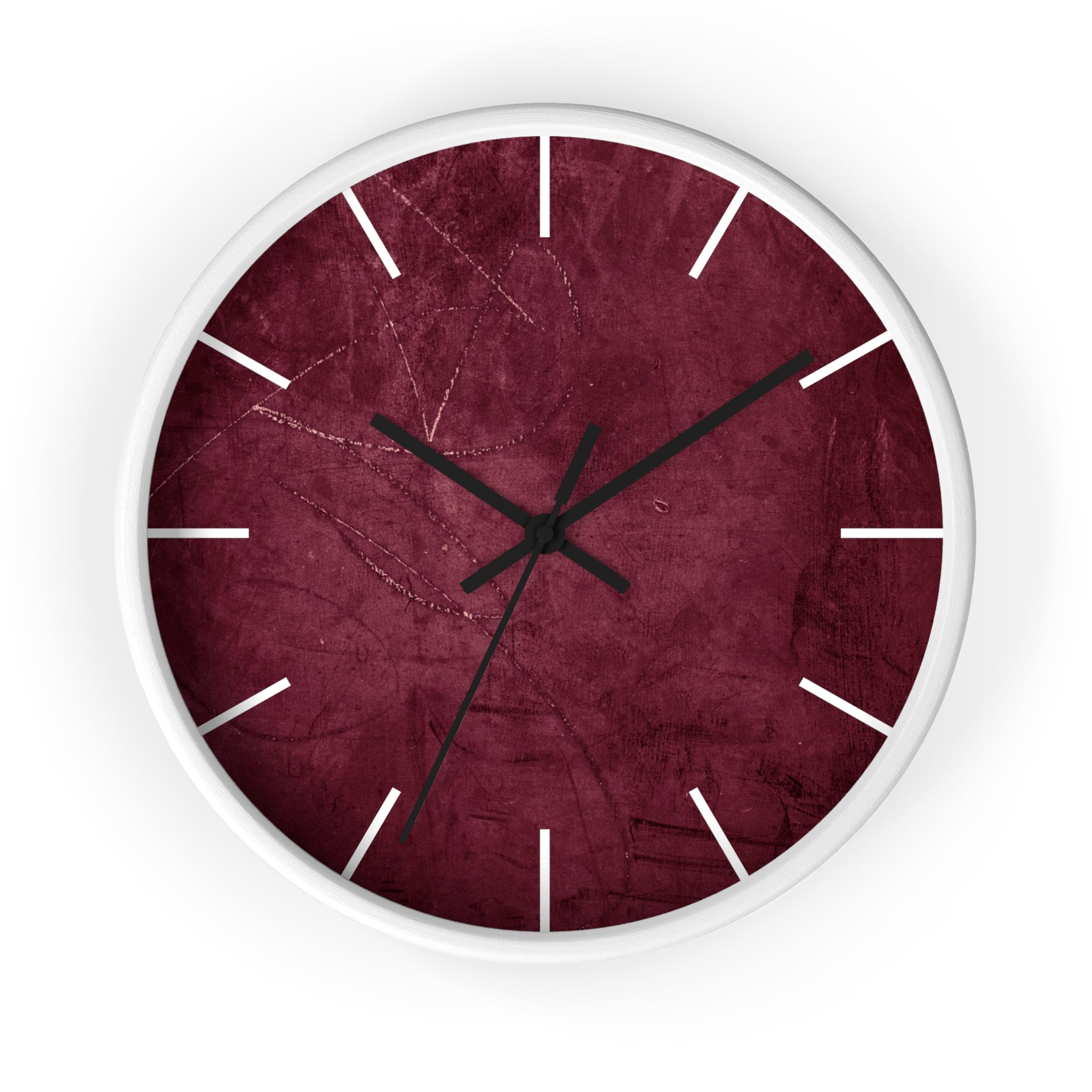 Red Grunge Texture Acrylic Wall Clock – Minimalist Industrial Decor with Scratched Matte Background