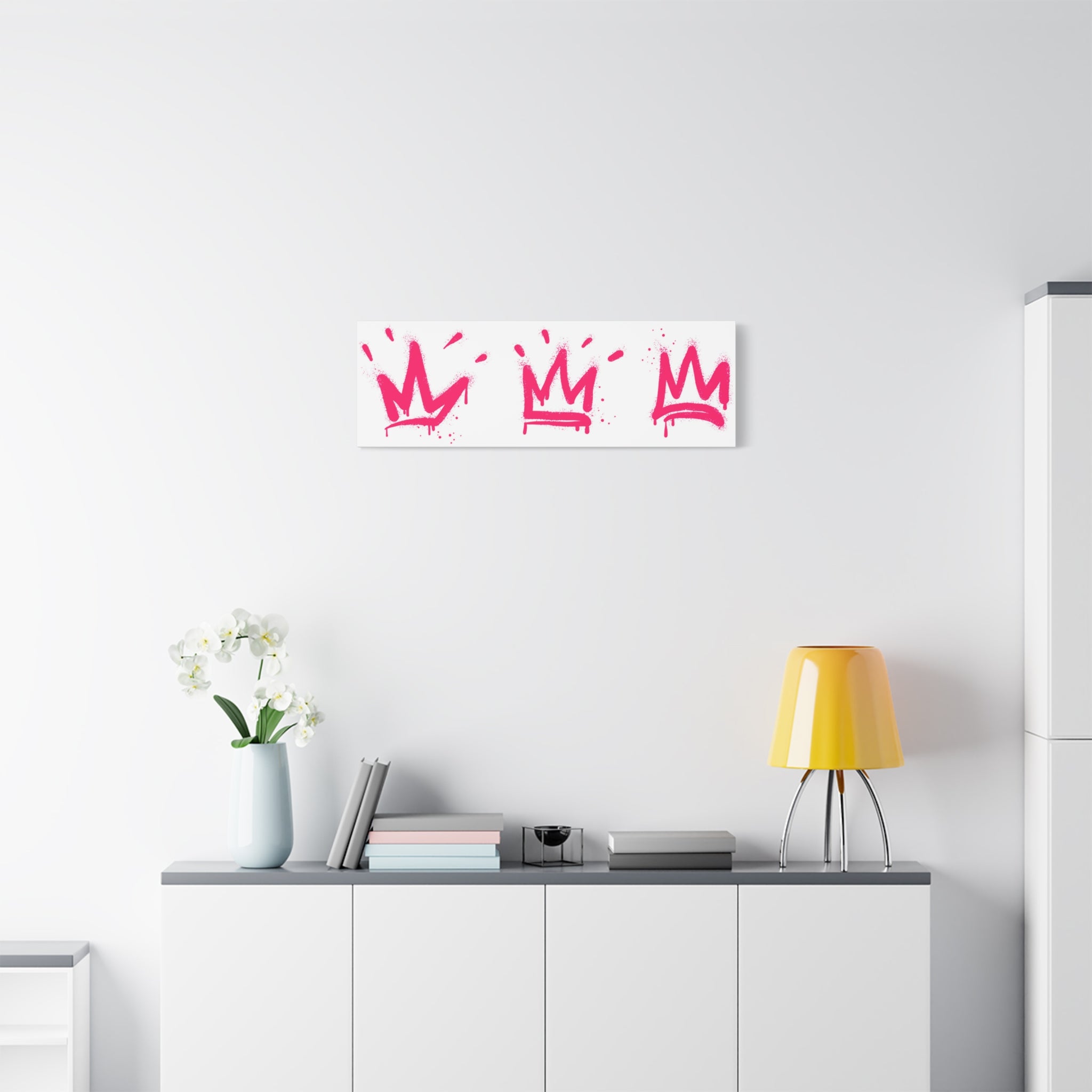 Pink Graffiti Crown Wall Art – Spray-Painted Urban Canvas Print for Street Style Decor and Pop Art Interiors