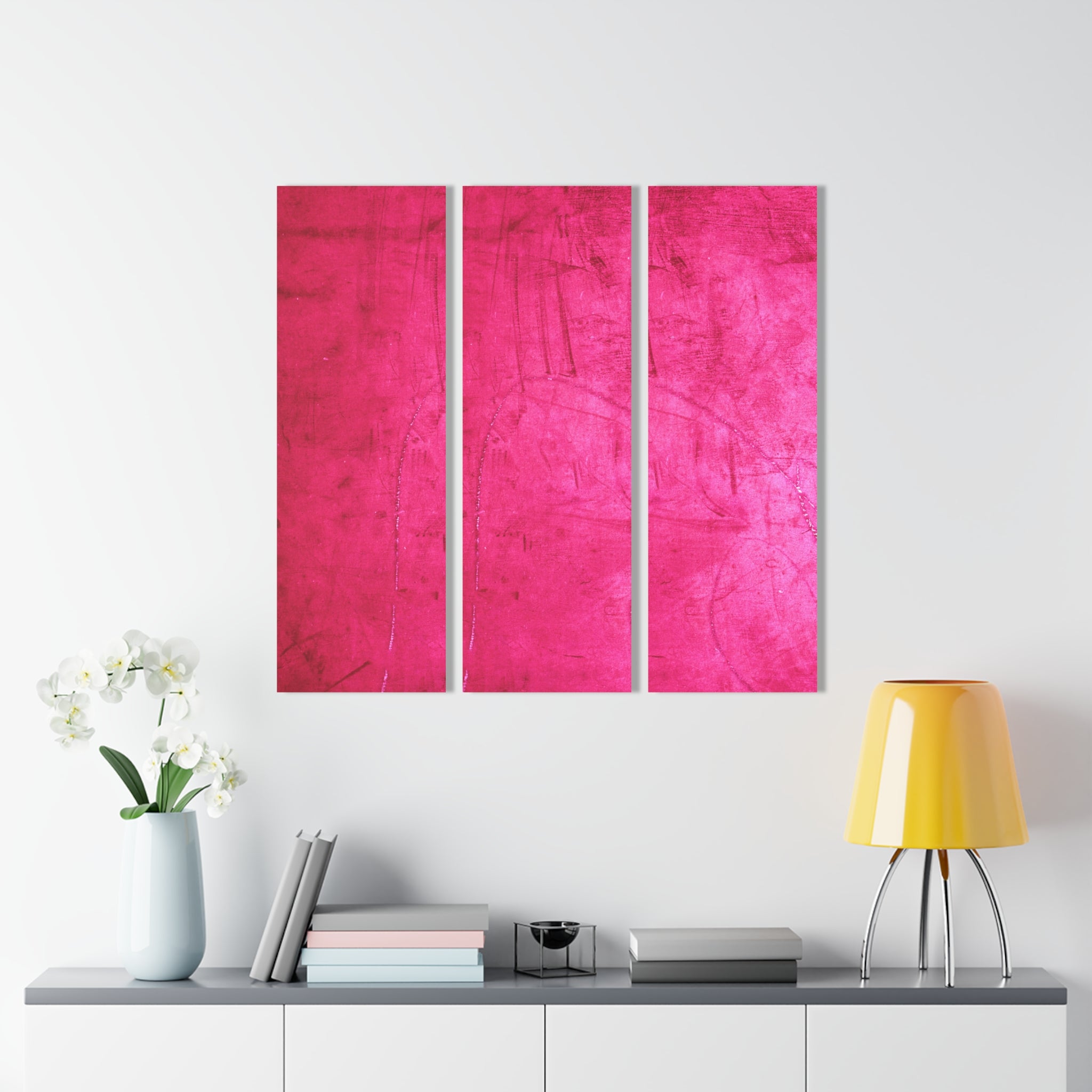Hot Pink Grunge Acrylic Triptych Wall Art – 3-Panel Modern Print Set for Bold & Stylish Interiors