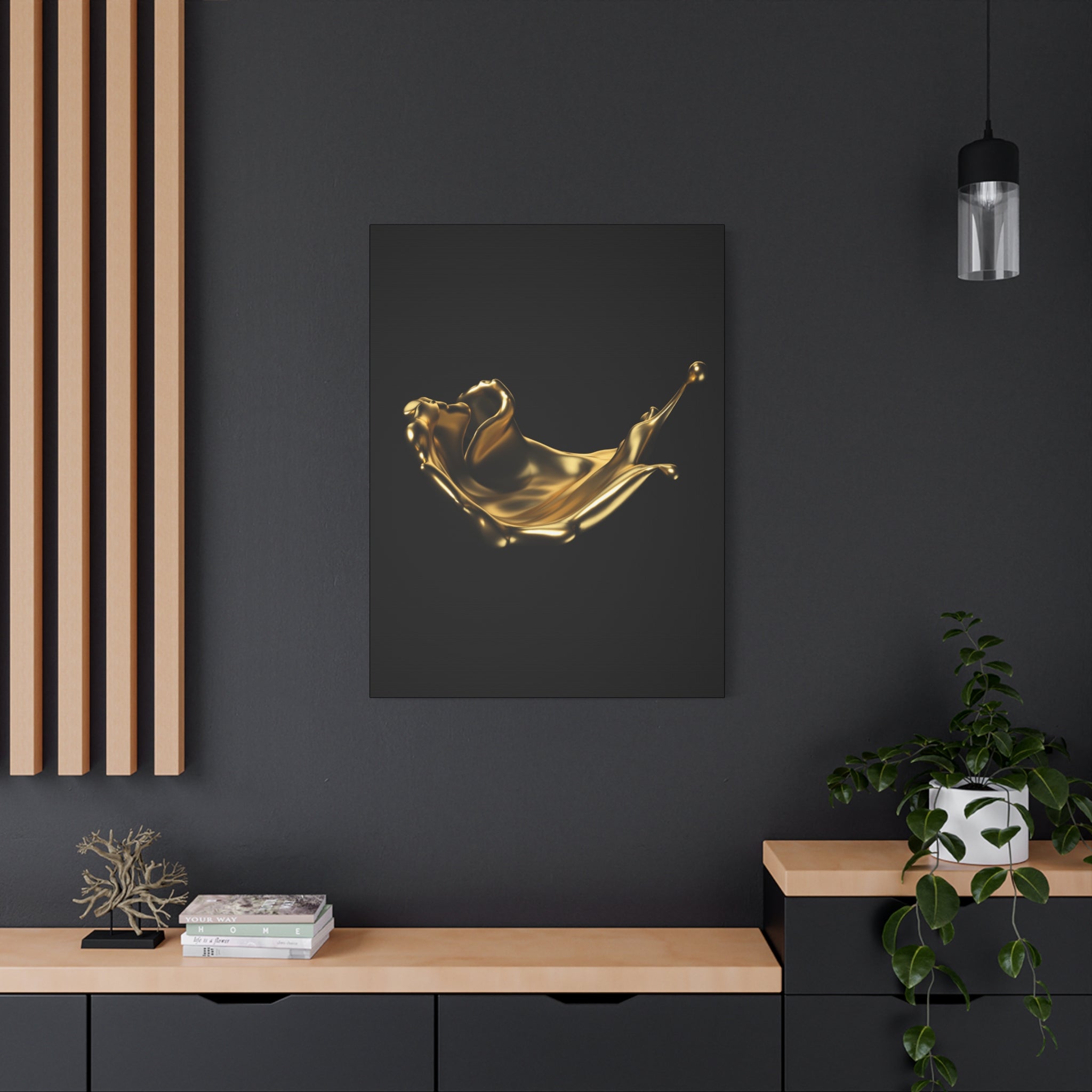 Golden Splash Art Canvas - Modern Black Decor for Stylish Homes