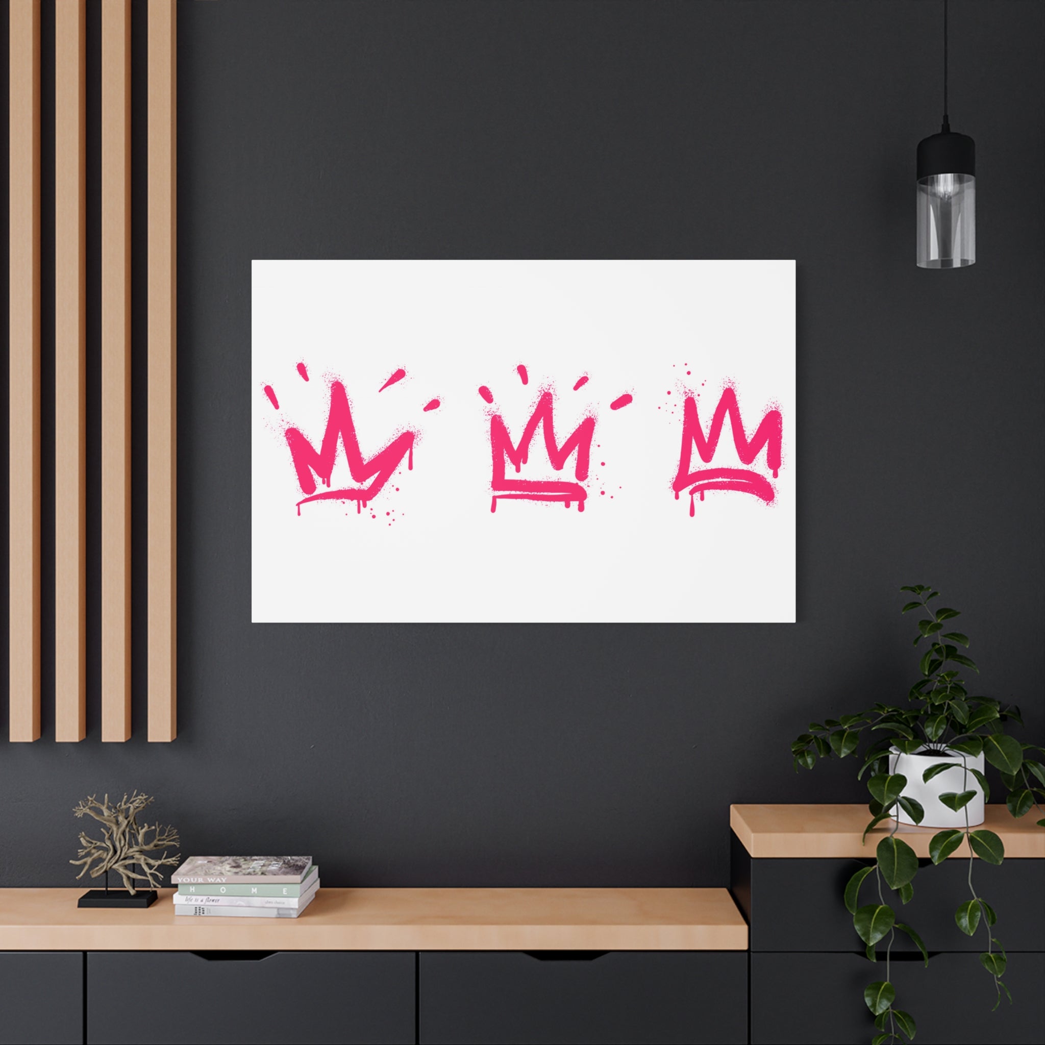 Pink Graffiti Crown Wall Art – Spray-Painted Urban Canvas Print for Street Style Decor and Pop Art Interiors