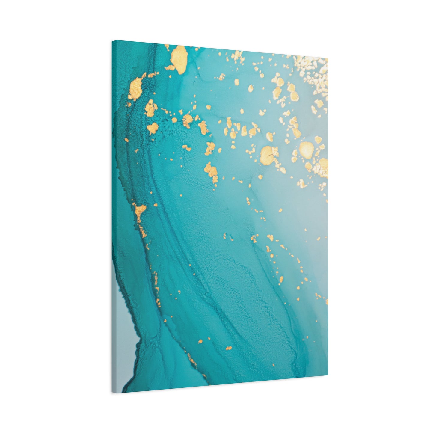 Turquoise & Gold Abstract Wall Art – Fluid Ink Canvas Print with Pink Accents for Modern Interior Décor