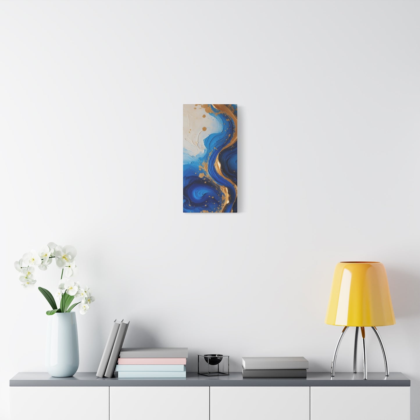 Blue and Gold Abstract Fluid Wall Art – Luxury Canvas Print with Textured Paint Swirls for Modern Home Décor