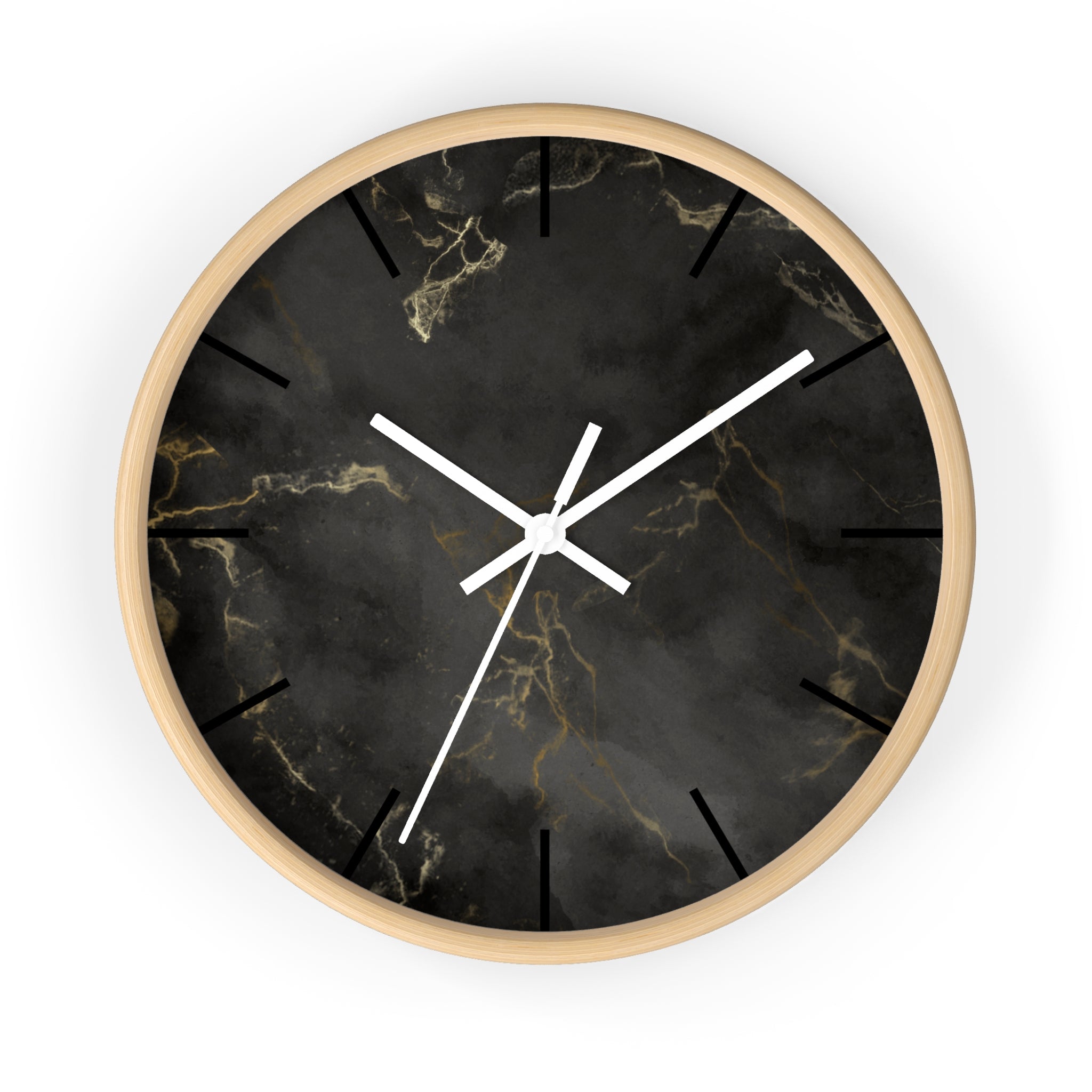 Luxury Black Marble Wall Clock – Sleek Minimalist Home Décor with Gold Vein Accents