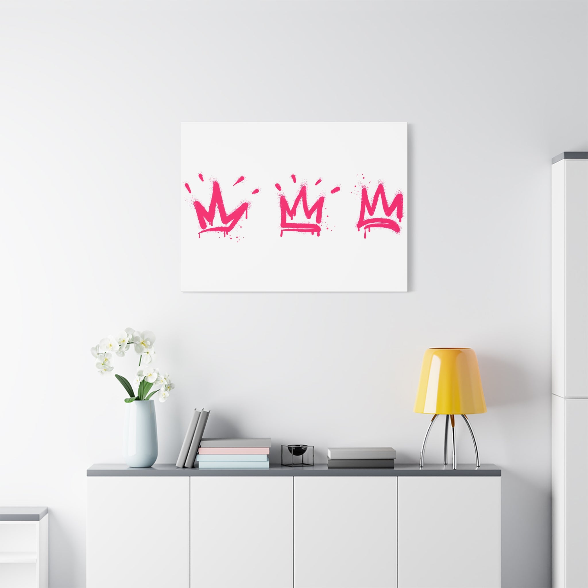 Pink Graffiti Crown Wall Art – Spray-Painted Urban Canvas Print for Street Style Decor and Pop Art Interiors