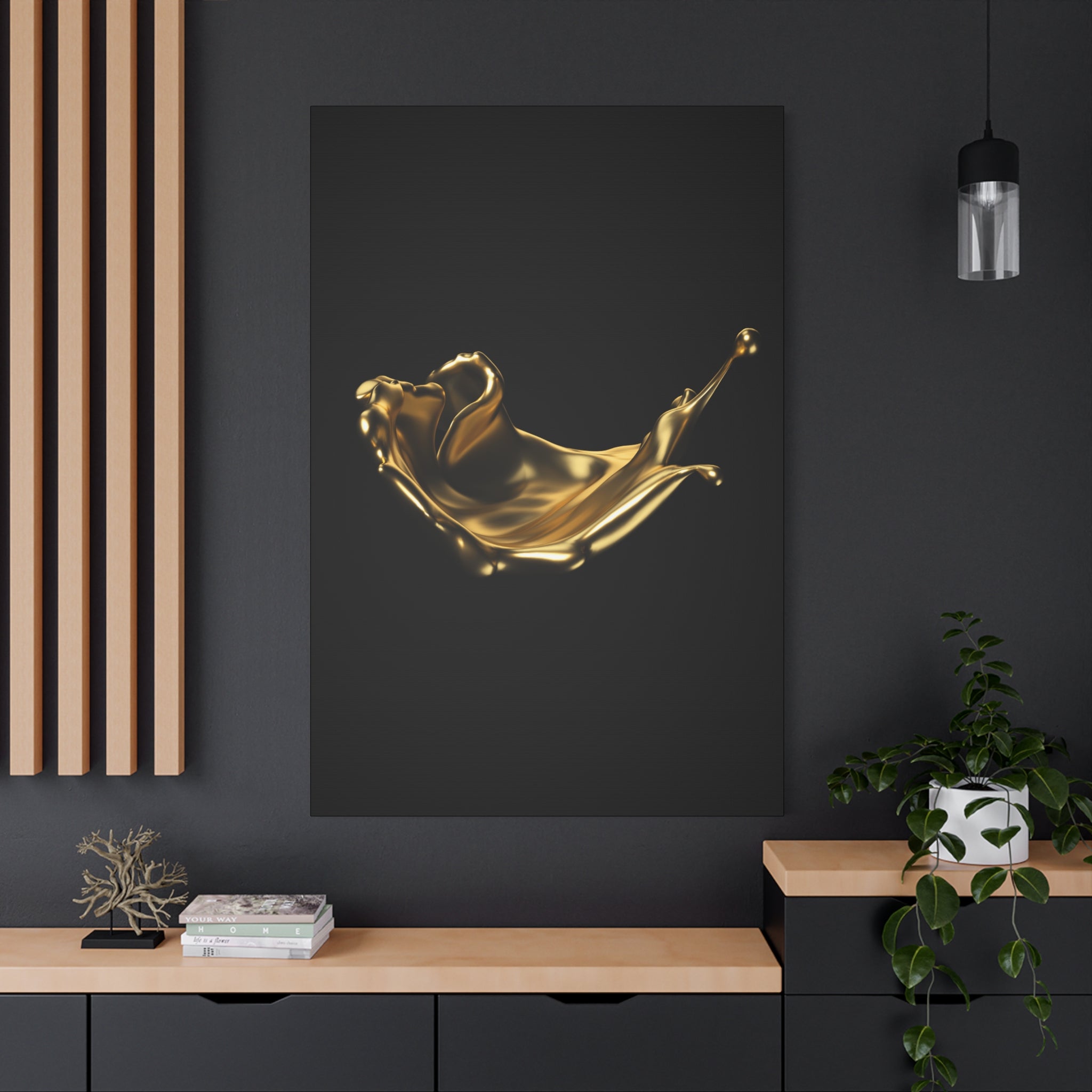 Golden Splash Art Canvas - Modern Black Decor for Stylish Homes