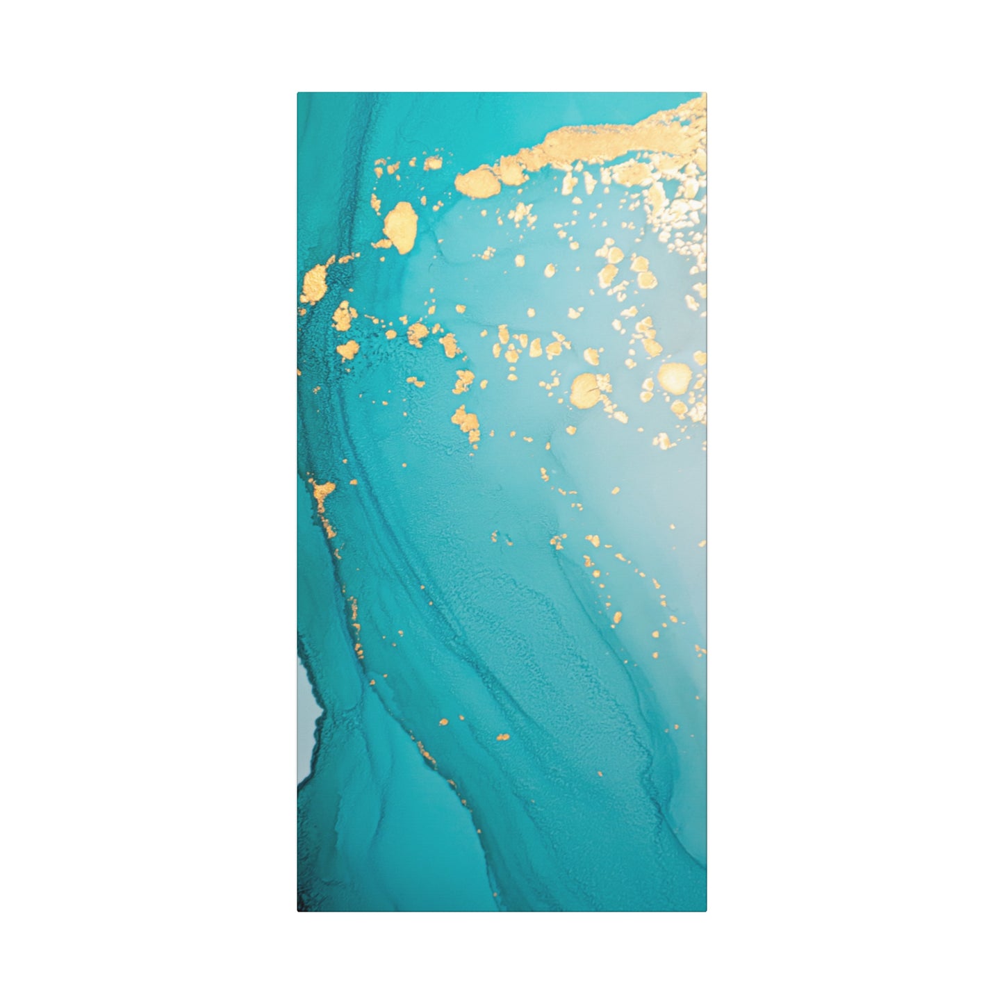 Turquoise & Gold Abstract Wall Art – Fluid Ink Canvas Print with Pink Accents for Modern Interior Décor