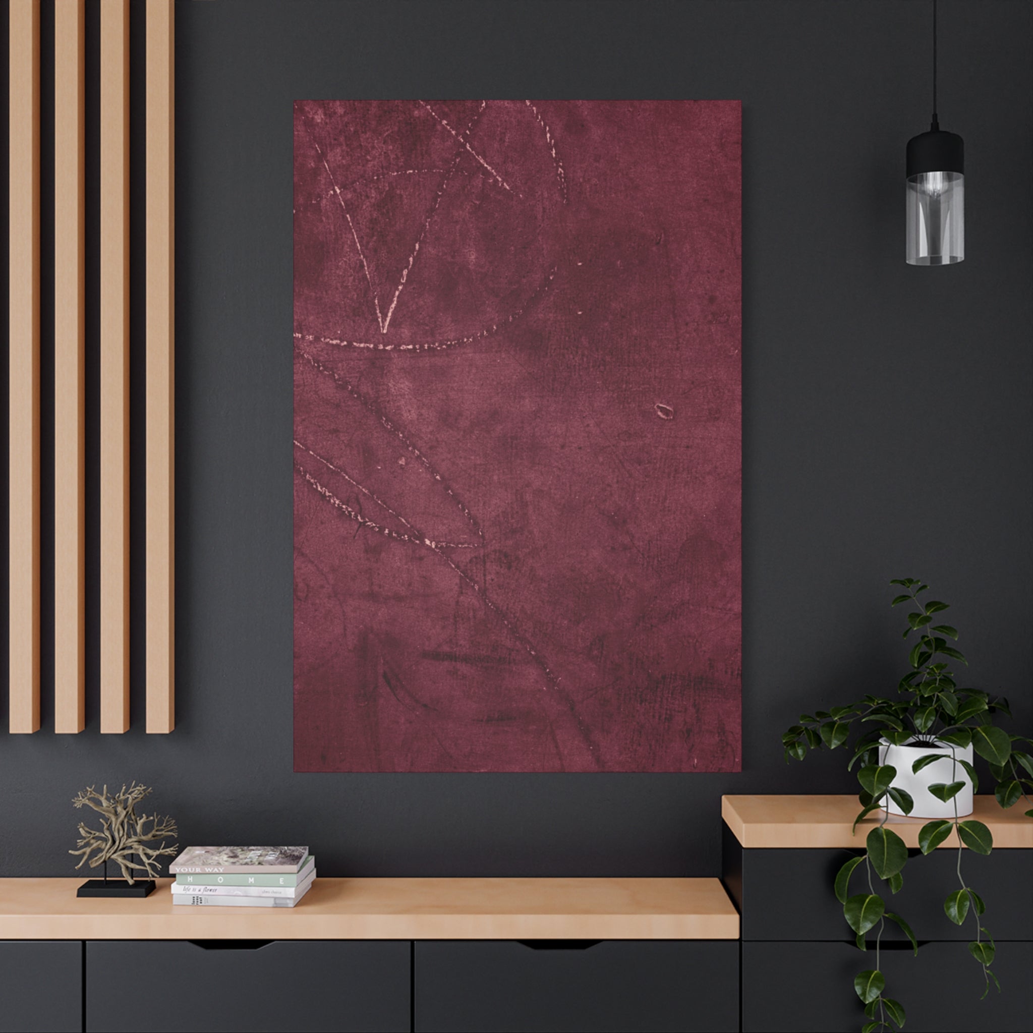 Modern Abstract Wall Art Canvas Print - Matte Burgundy Design
