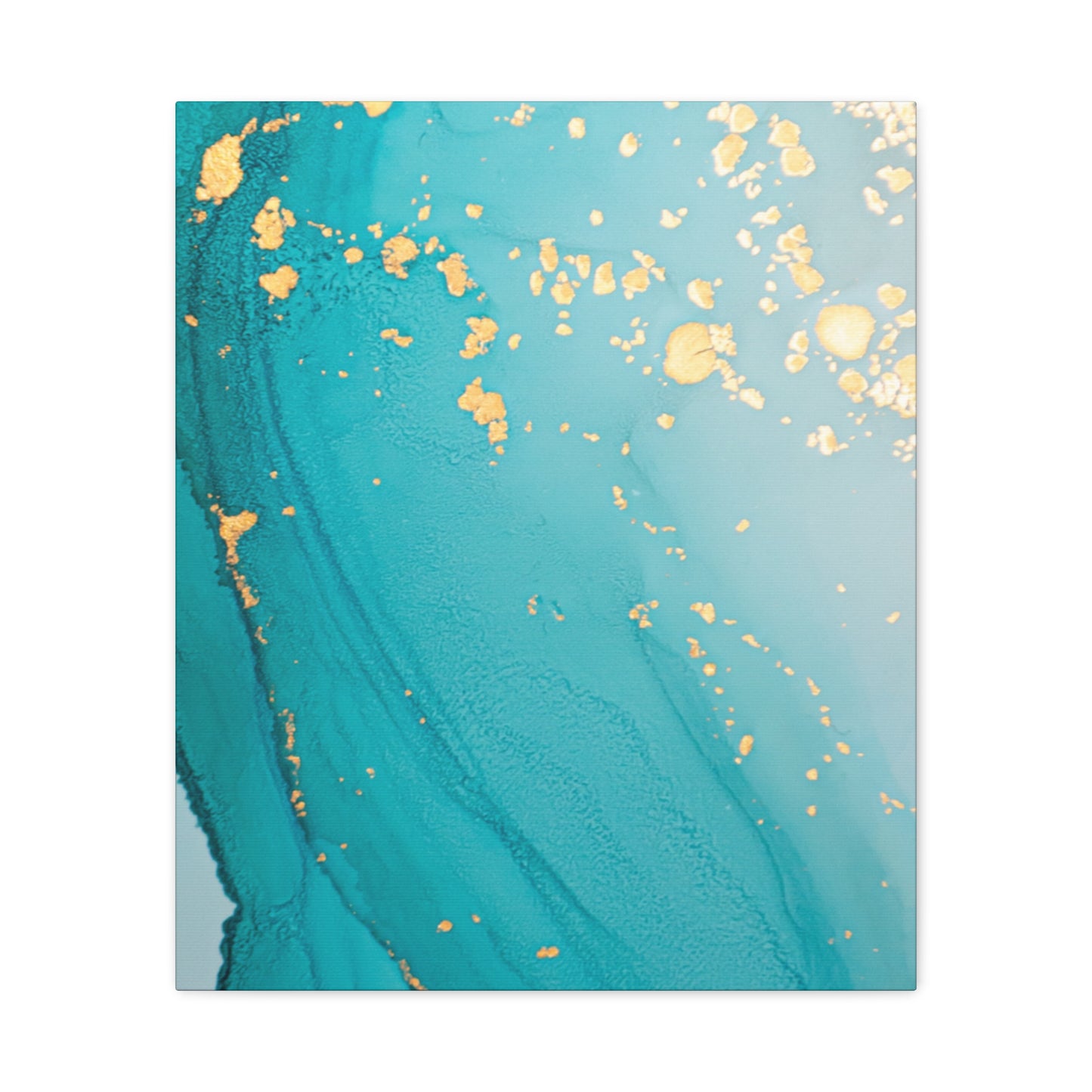 Turquoise & Gold Abstract Wall Art – Fluid Ink Canvas Print with Pink Accents for Modern Interior Décor
