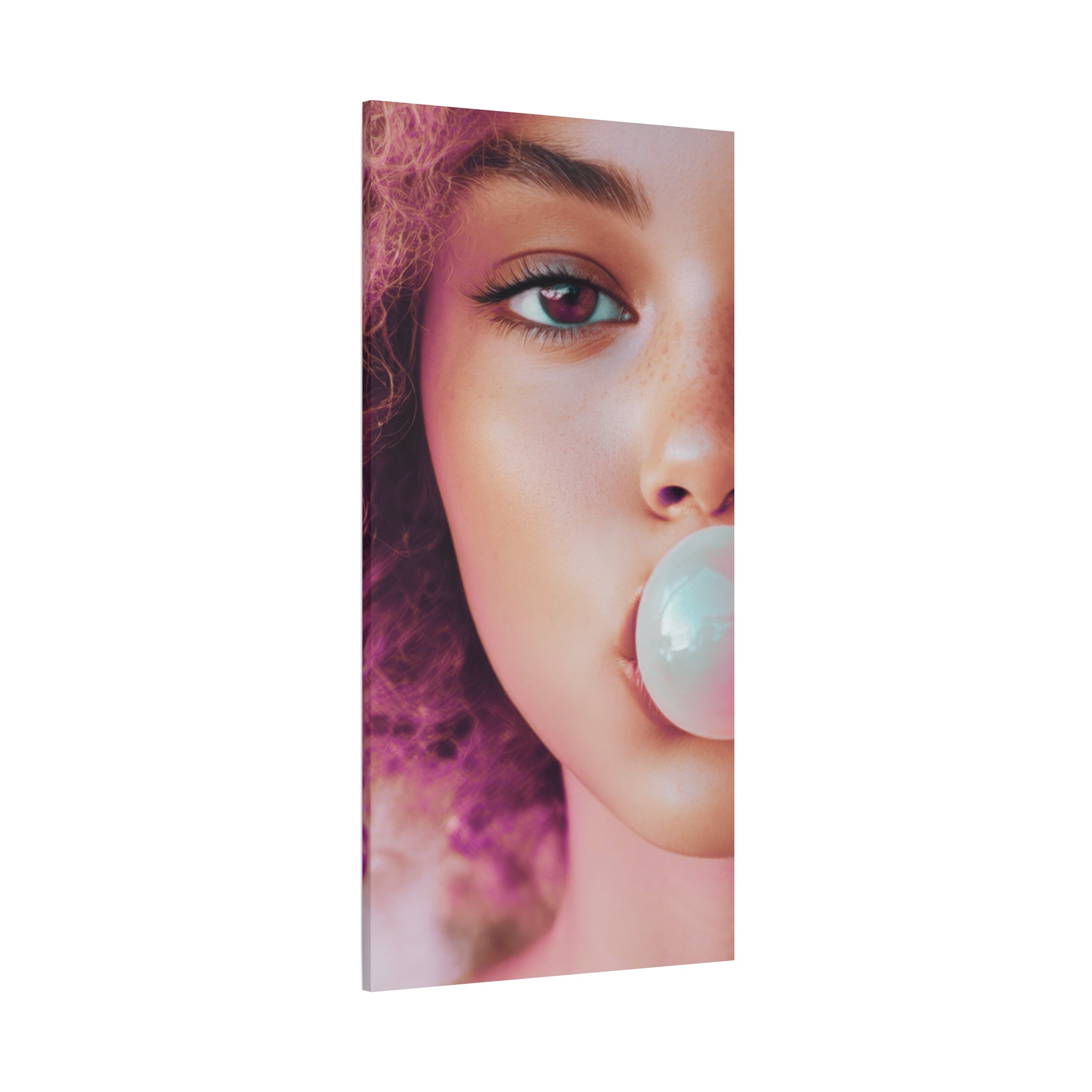 Bold Pink Pop Art Wall Art – Vibrant Fashion Canvas Print Featuring Bubblegum & Curly Hair Aesthetic