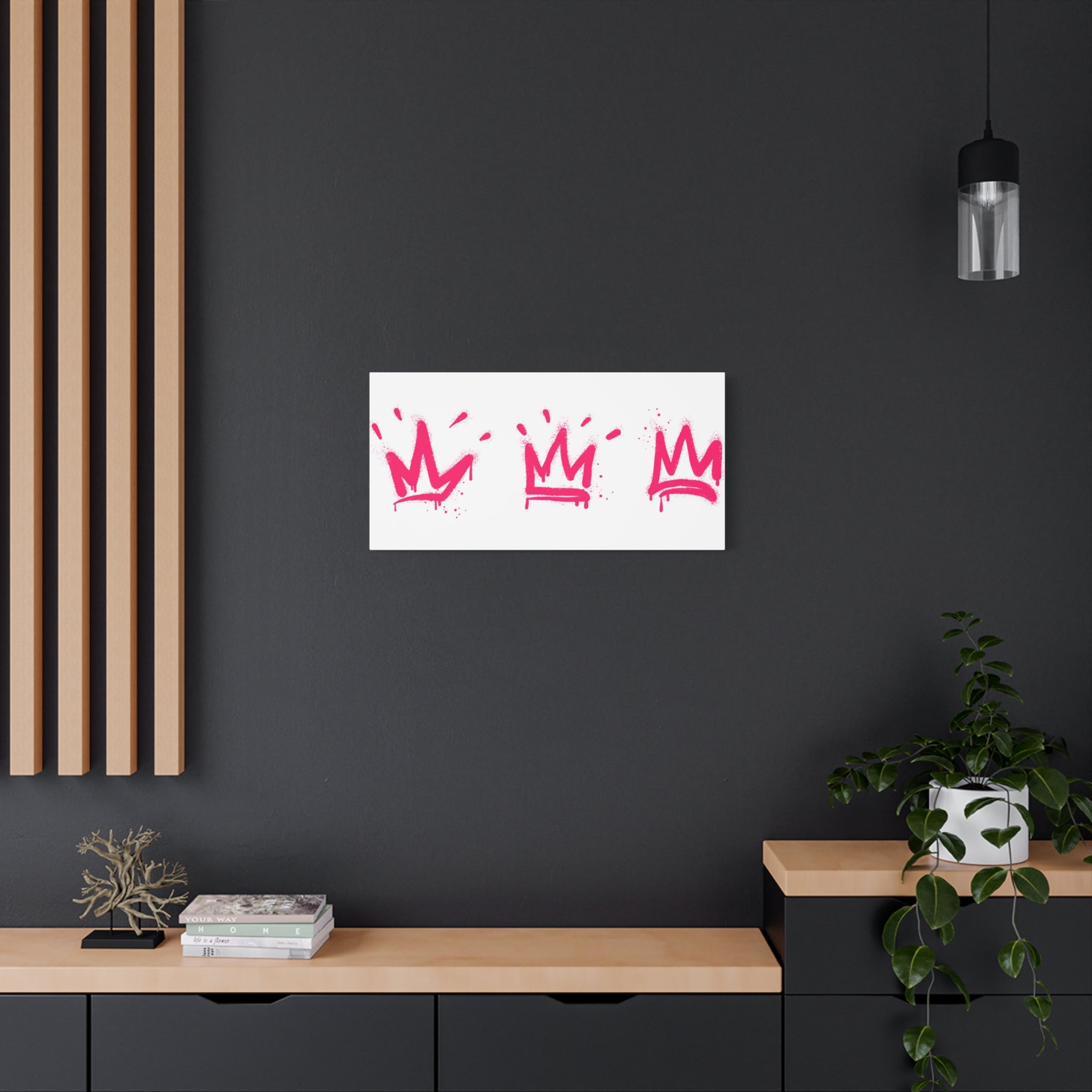 Pink Graffiti Crown Wall Art – Spray-Painted Urban Canvas Print for Street Style Decor and Pop Art Interiors