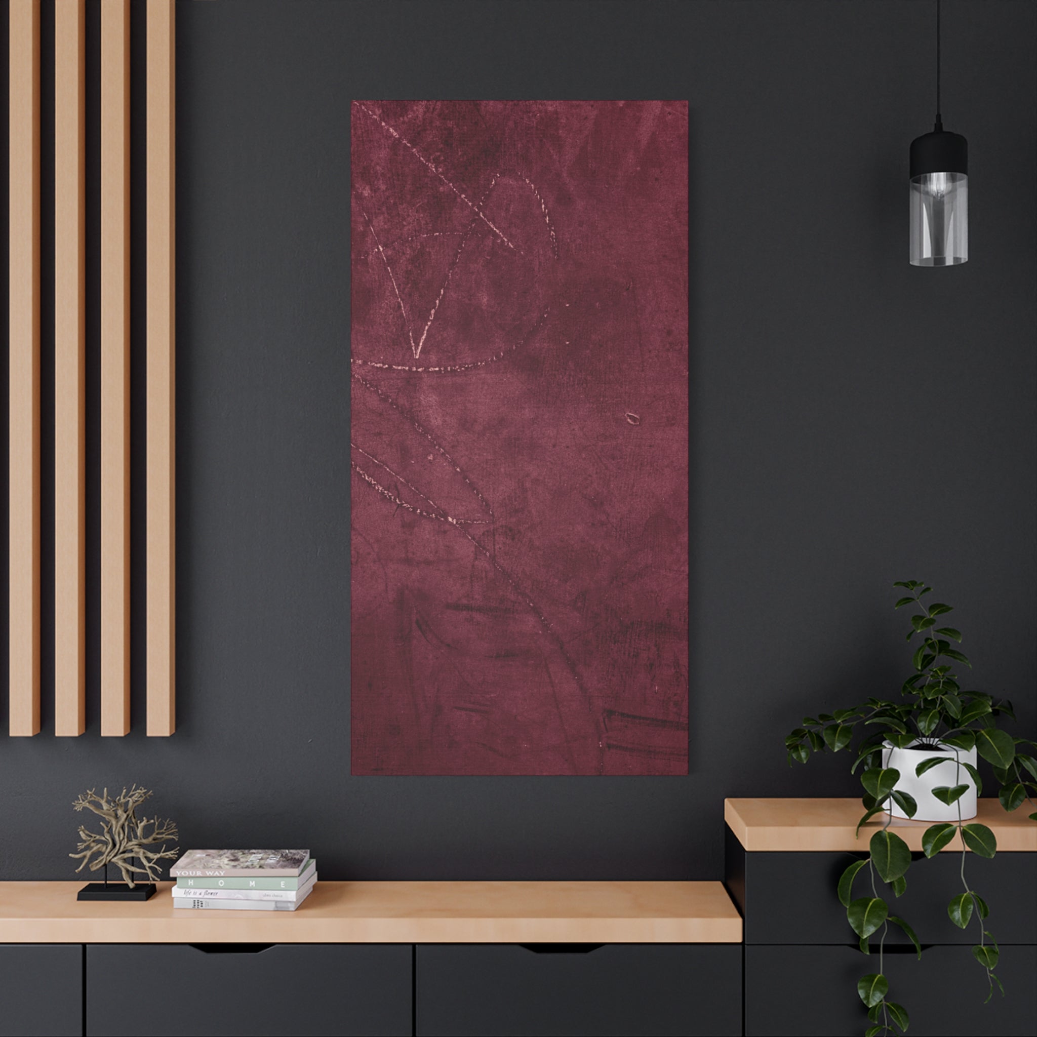 Modern Abstract Wall Art Canvas Print - Matte Burgundy Design